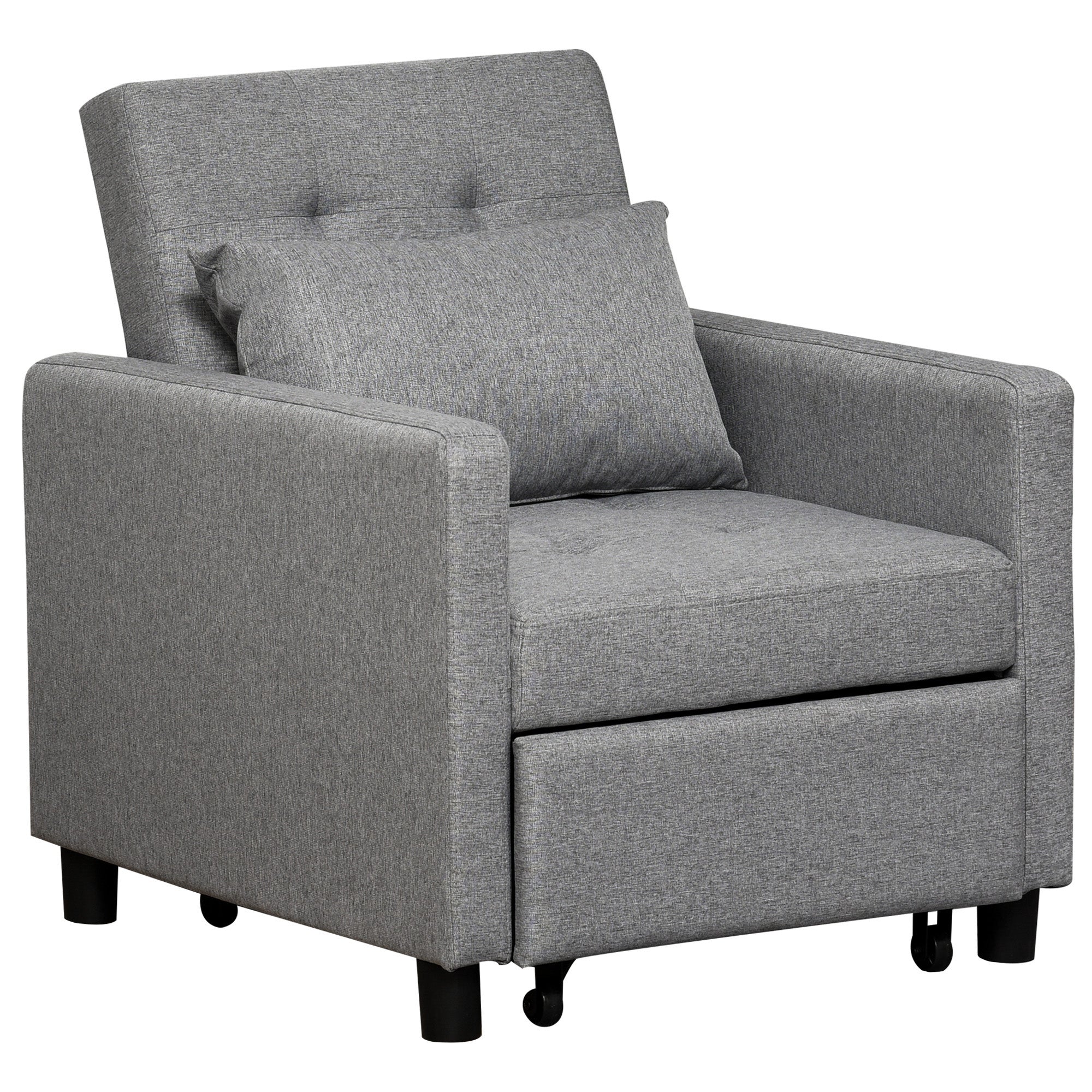 HOMCOM 3-In-1 Chair Bed, Convertible Sleeper Chair with Adjustable Backrest, Pillow and Footrest for Living Room, Grey - North Peak Garden Furniture