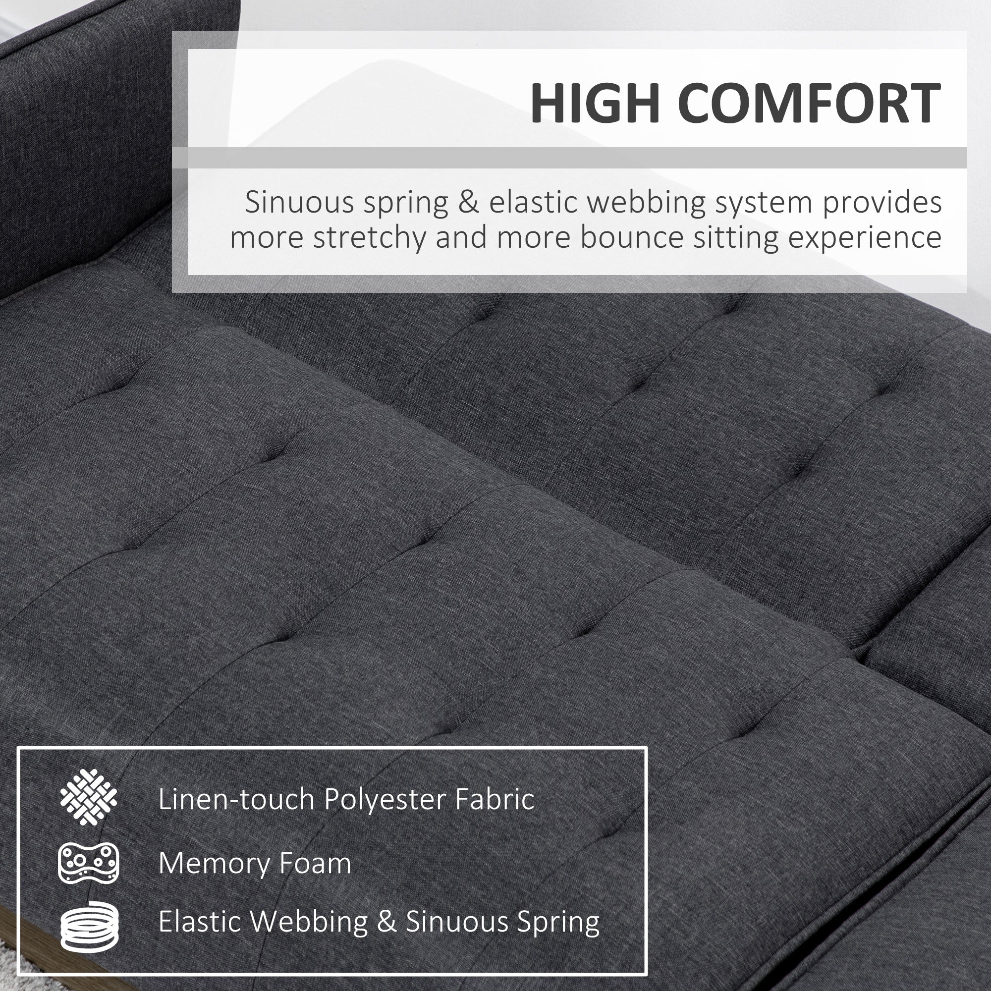 HOMCOM Upholstered Click Clack Sofa Bed, Linen-Feel 3 Seater Sofa Bed with Storage and Cupholders, Grey - North Peak Garden Furniture