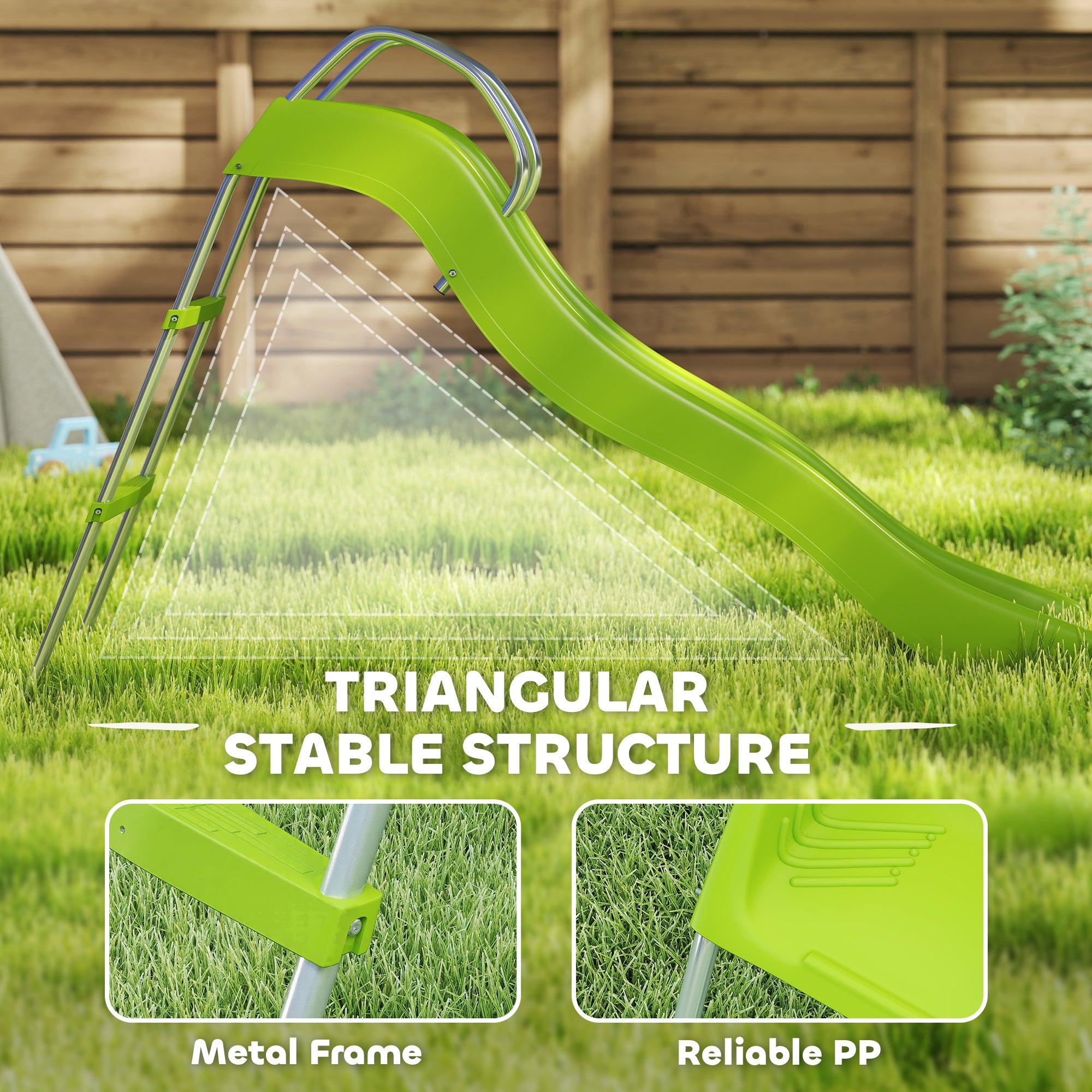 AIYAPLAY Freestanding Kids Slide with Climbing Ladder, Outdoor Playground Equipment for Children Ages 3-8 Years, Green - North Peak Garden Furniture