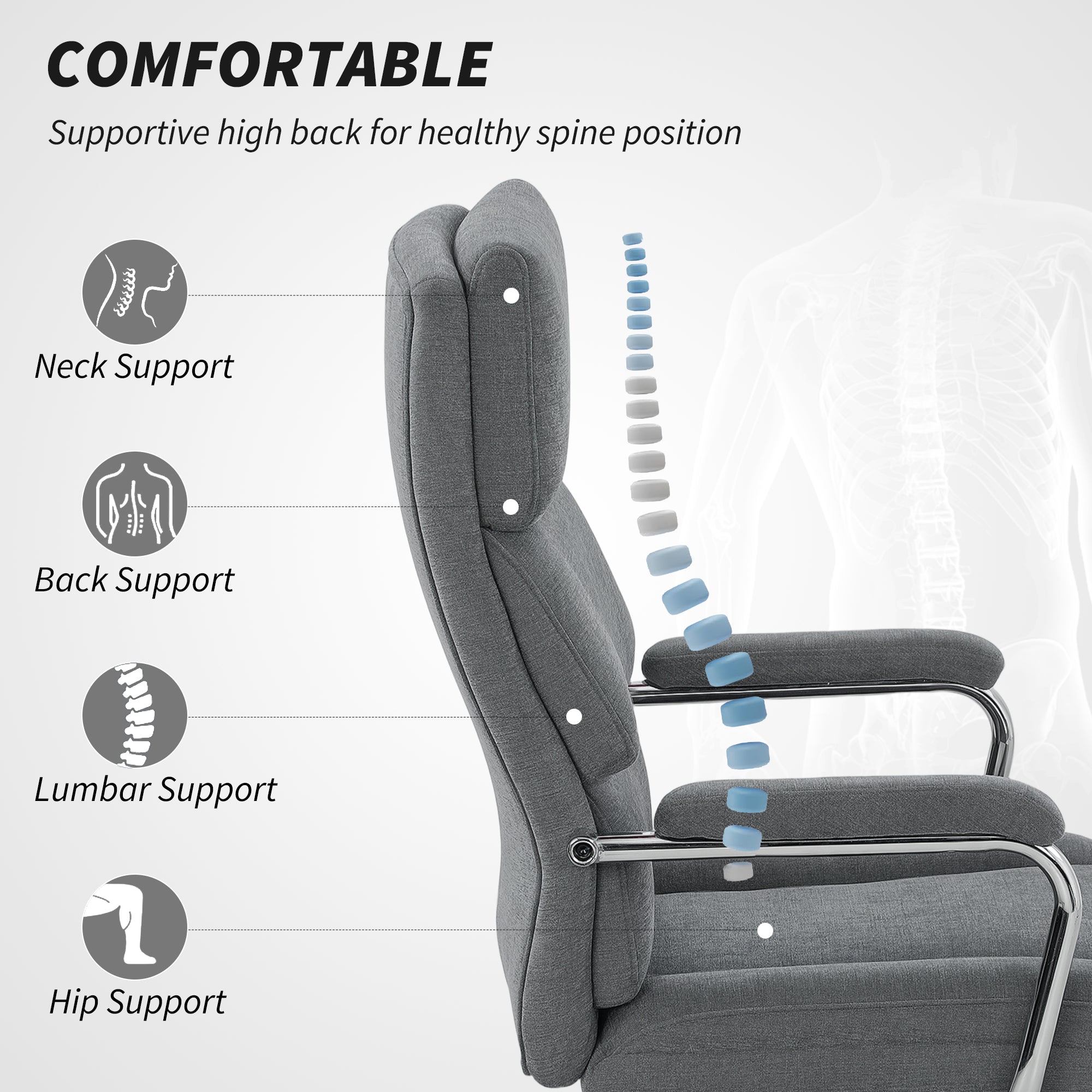 HOMCOM Executive Office Chair, Linen Fabric Computer Desk Chair with Double-Layer Back Cushion, Tilt Function, Height Adjustable for Home, Charcoal Grey