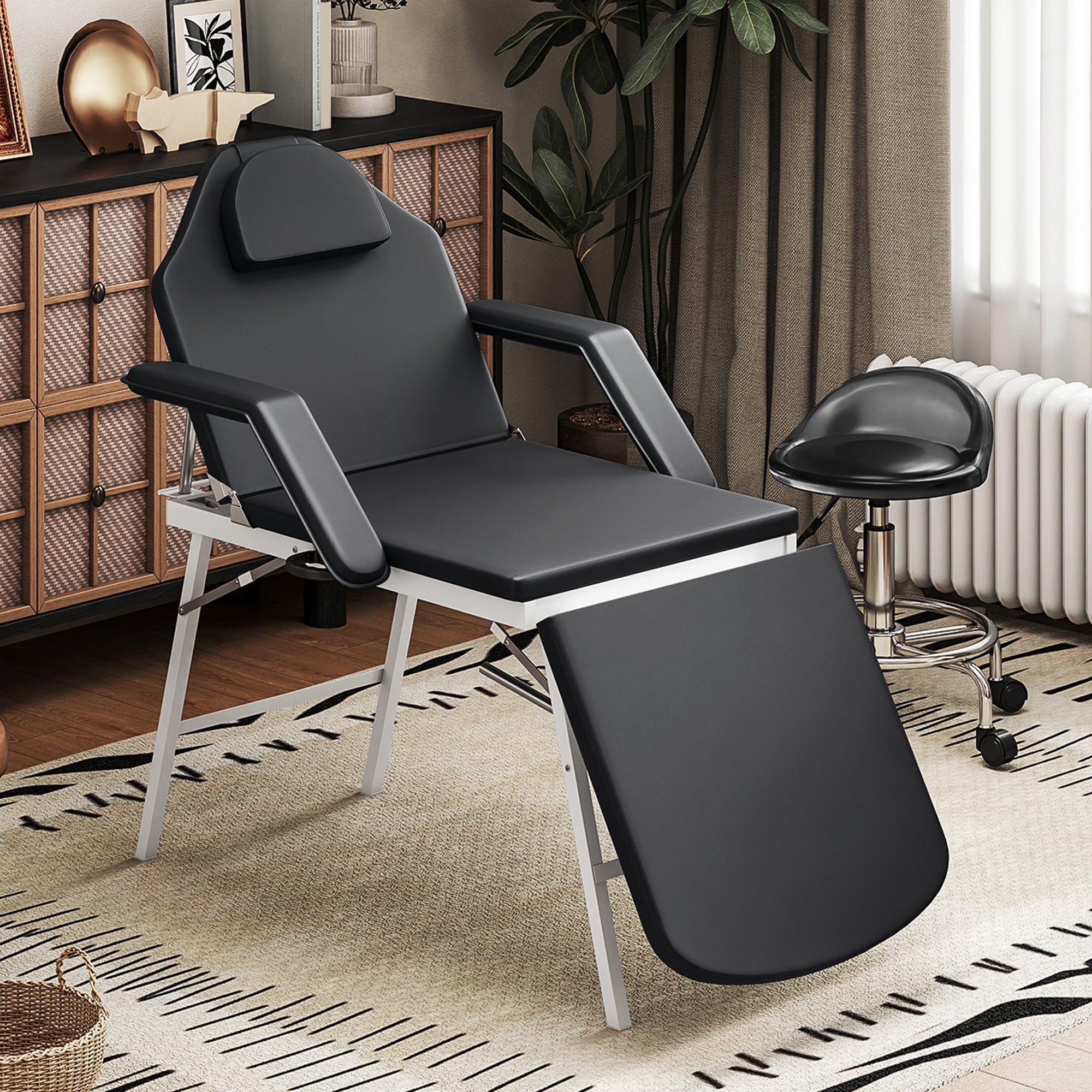 HOMCOM Portable Massage Table, 3 Section Adjustable Beauty Bed, Foldable Massage Bed with Face Hole, Recliner Chair with Removable Headrest and Armrests for Spa, Lash, Tattoo, Black