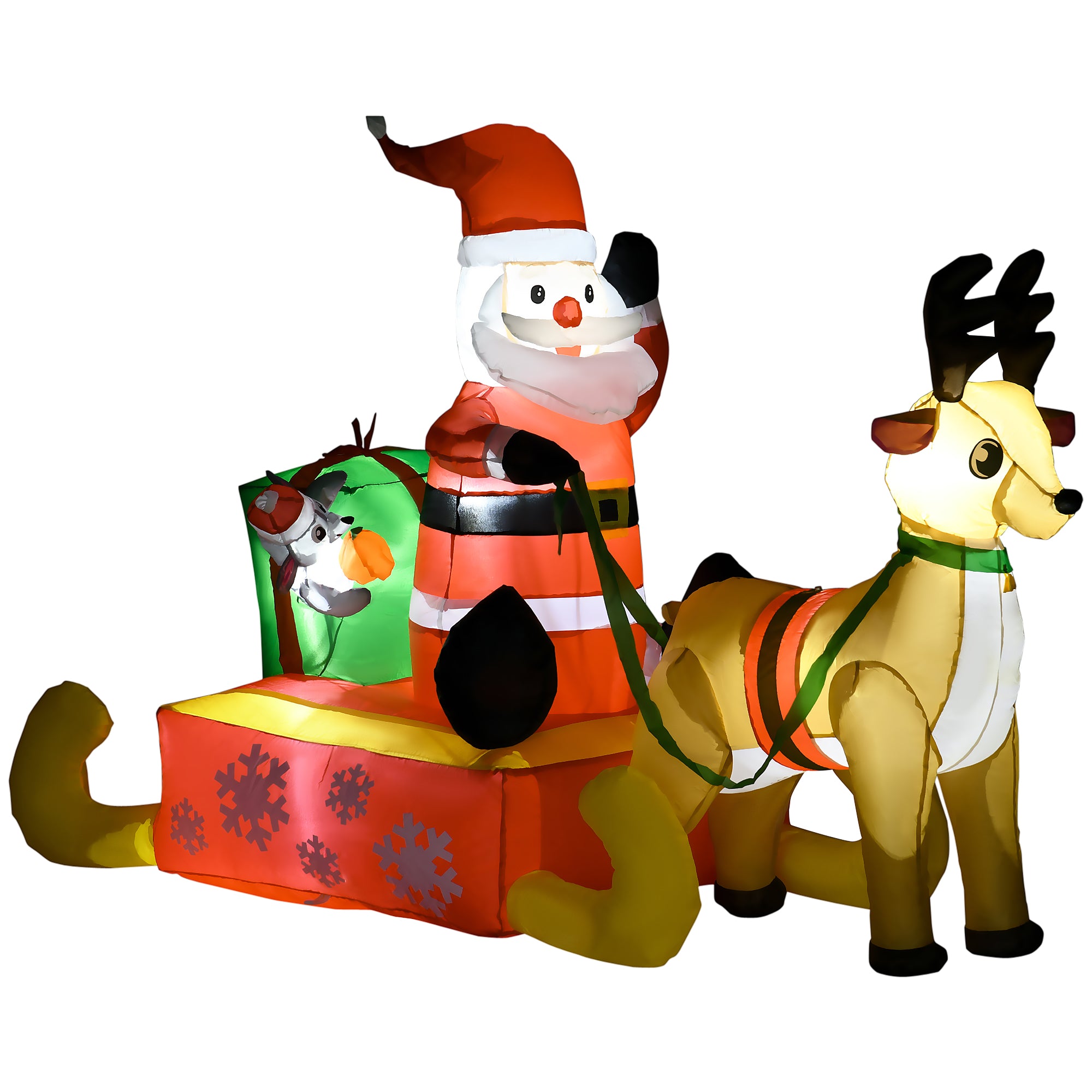 HOMCOM 4ft Christmas Inflatable Santa Claus Sledge Sleigh Reindeer Blow Up Decoration Xmas Décor for Garden - North Peak Garden Furniture