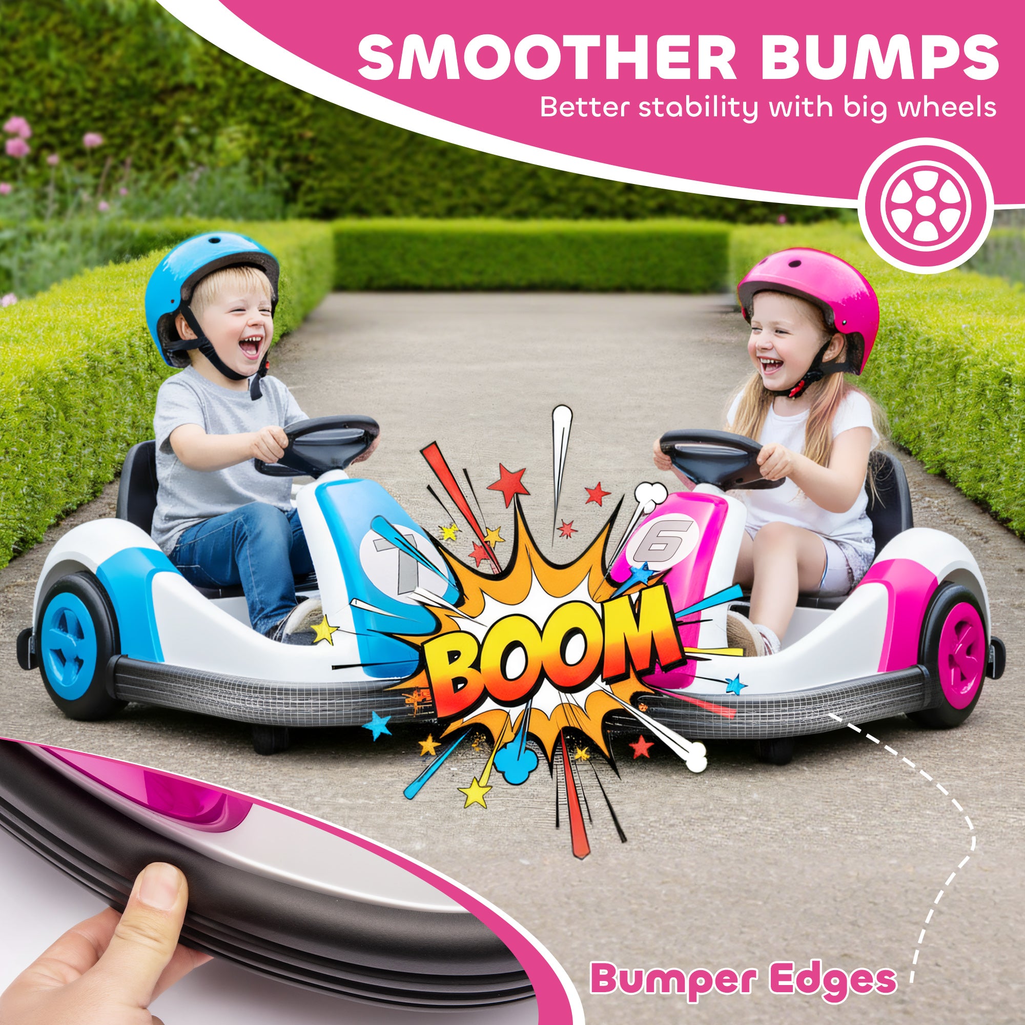 AIYAPLAY Kids Bumper Car with 360-Degree Rotation, 6V Electric Ride On Car with Music and Horn for 3-8 Years Old, Pink
