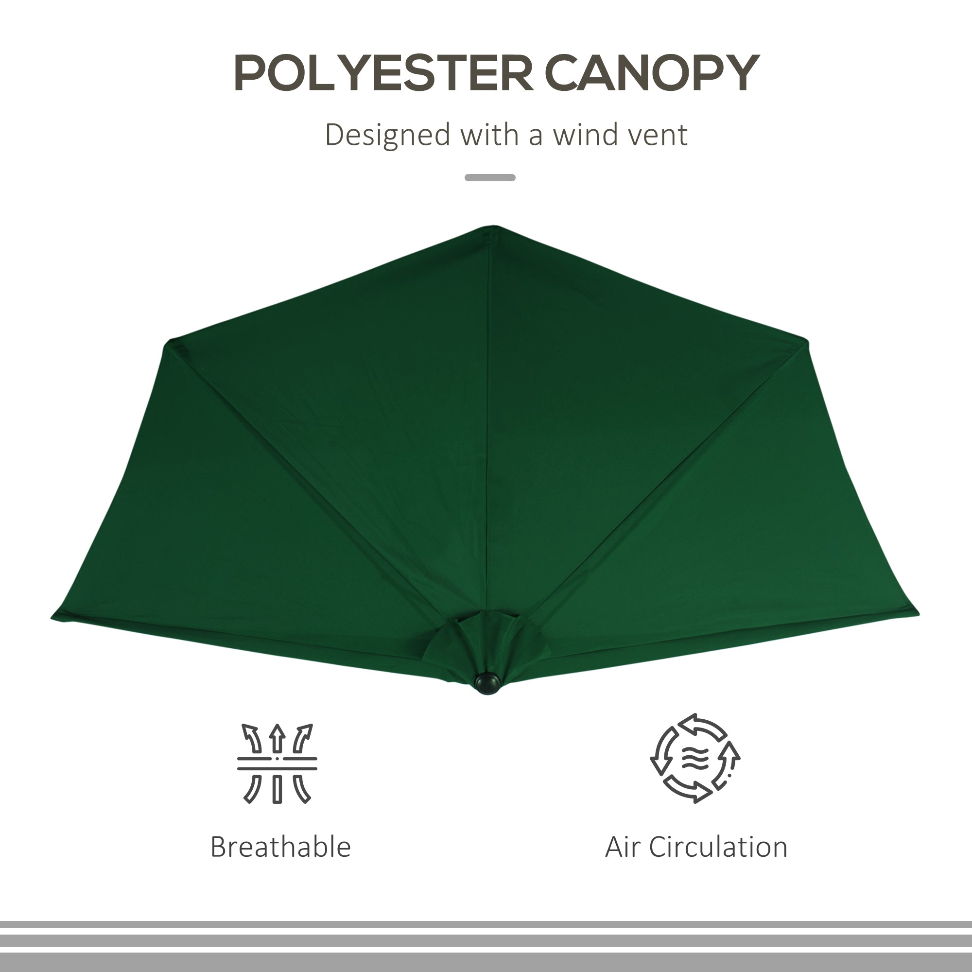 Outsunny 3(m) Half Parasol Semi Round Umbrella Patio Metal Frame Crank Handle for Balcony-- NO BASE INCLUDED, Green - North Peak Garden Furniture