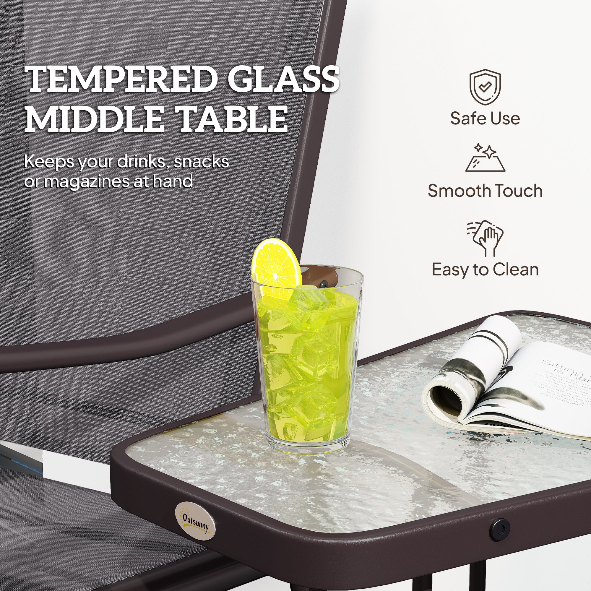 Outsunny Gliding Jack and Jill Seat, with Glass-Top Table - Brown/Grey