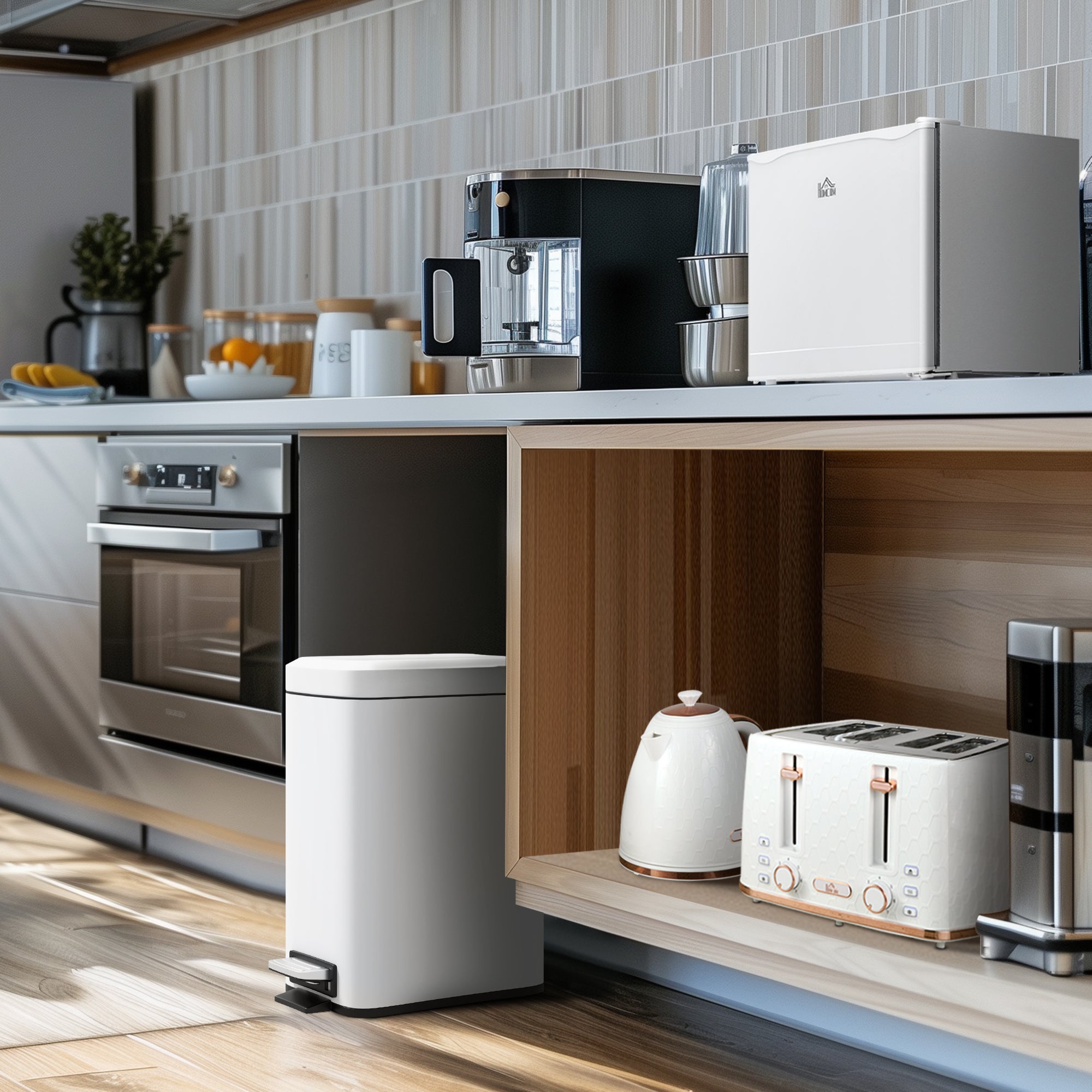 HOMCOM 46 Litre Table Top Mini Fridge, Small Fridge with Ice Box, Reversible Door, Adjustable Temperature and Legs, Mini Fridge for Bedrooms, Home Office, Cream - North Peak Garden Furniture