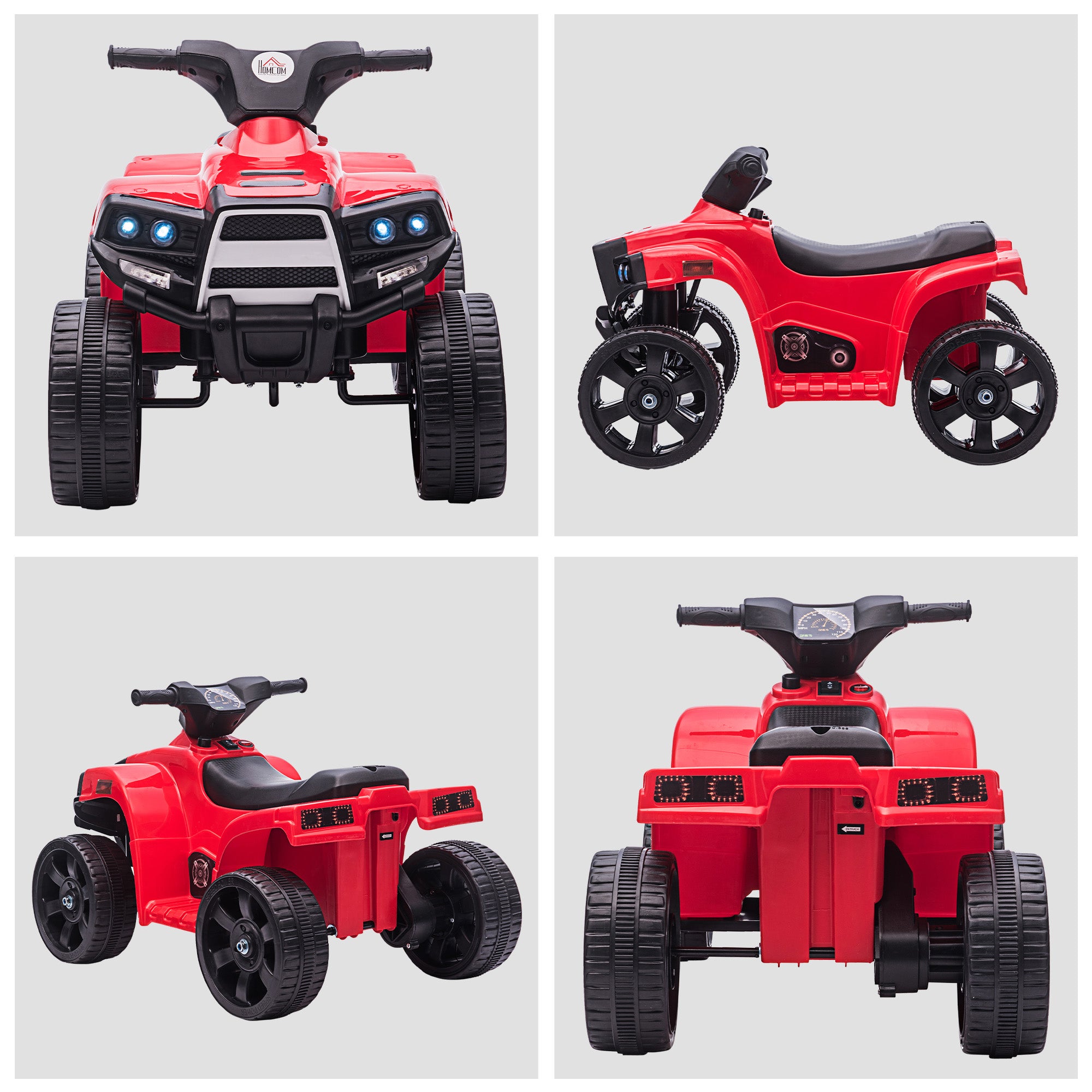 HOMCOM 6V Kids Electric Ride on Car All Terrain Vehicle Toy Quad Bike With Headlights for Toddlers 18-36 months Red