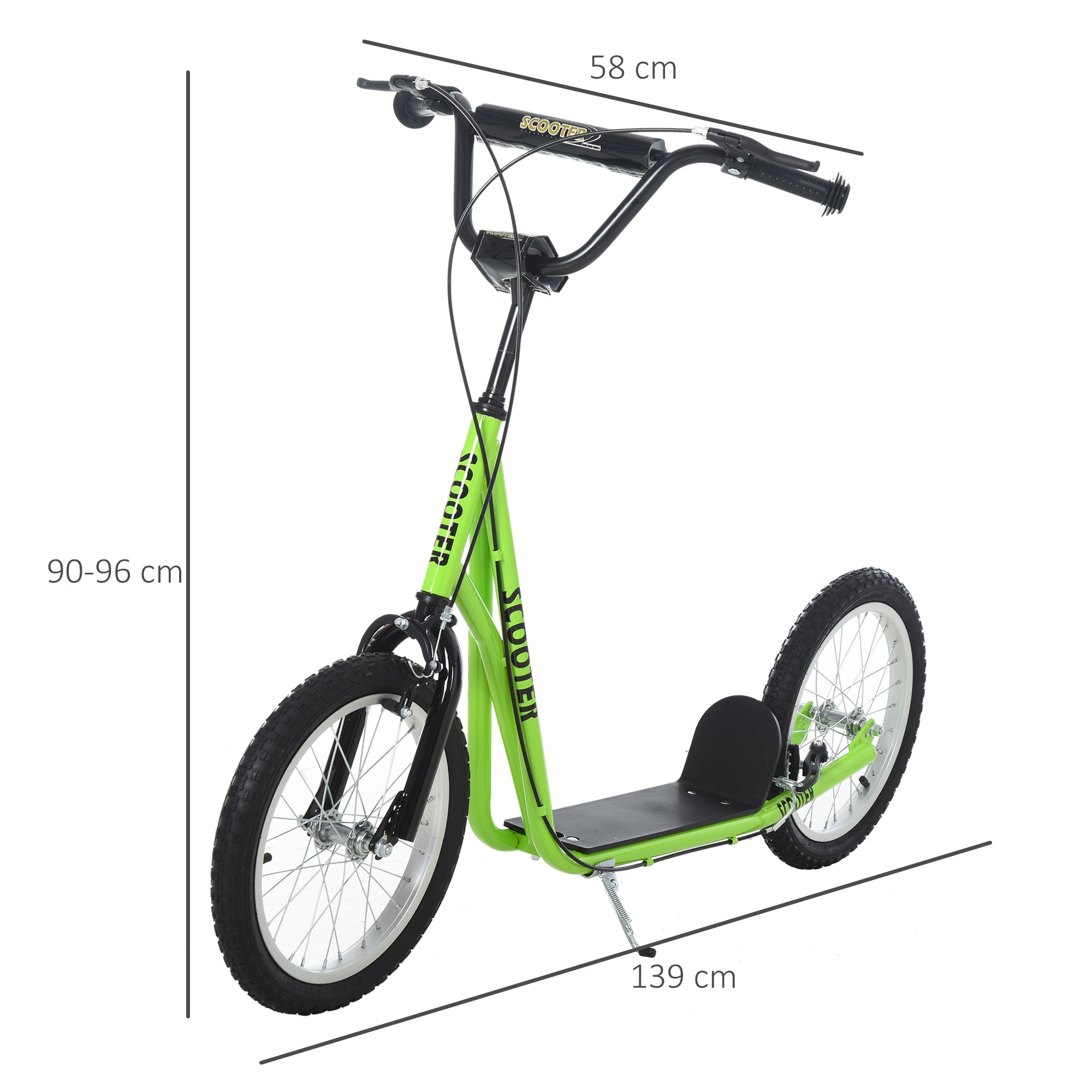 HOMCOM Kick Scooters for Kids with Adjustable Height, Anti-Slip Deck, Dual Brakes, Rubber Tyres, for Boys and Girls Aged 5+ Years Old - Green