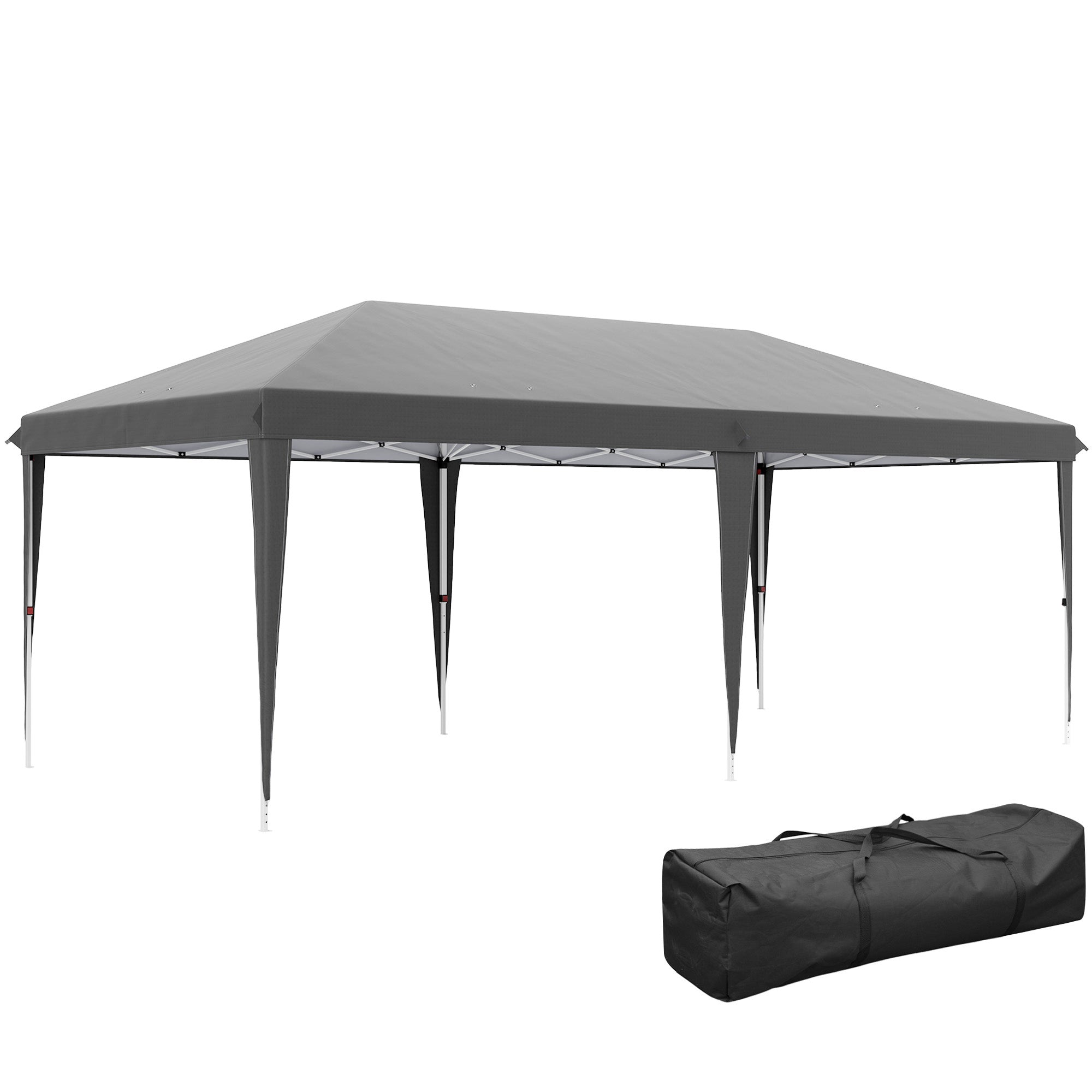 Outsunny Pop Up Gazebo, Double Roof Foldable Canopy Tent, Height Adjustable Wedding Awning Canopy w/ Carrying Bag, 6 m x 3 m x 2.7 m, Grey - North Peak Garden Furniture