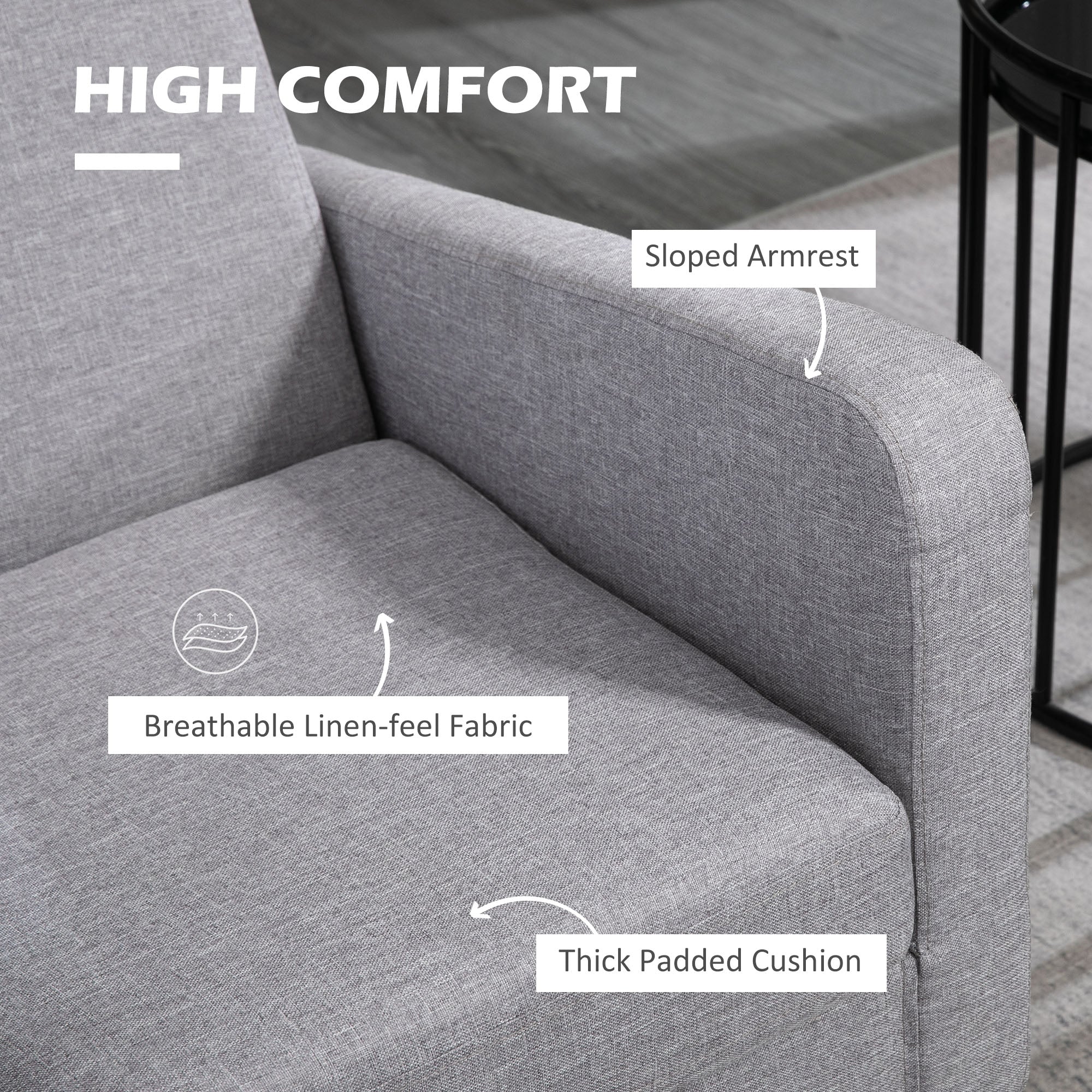 HOMCOM Linen-Look Boxy Armchair - Light Grey - North Peak Garden Furniture