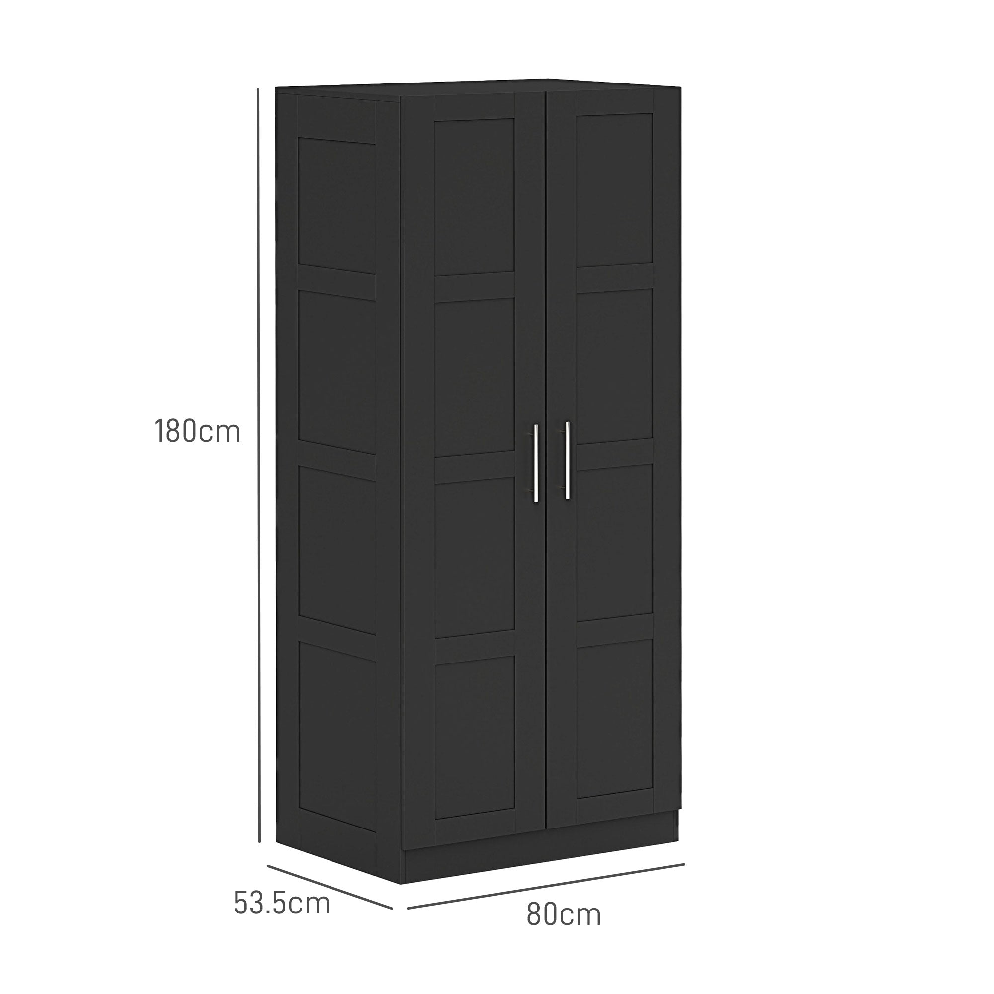 HOMCOM Double Paneled Door Wardrobe, with Shelves - Black - North Peak Garden Furniture