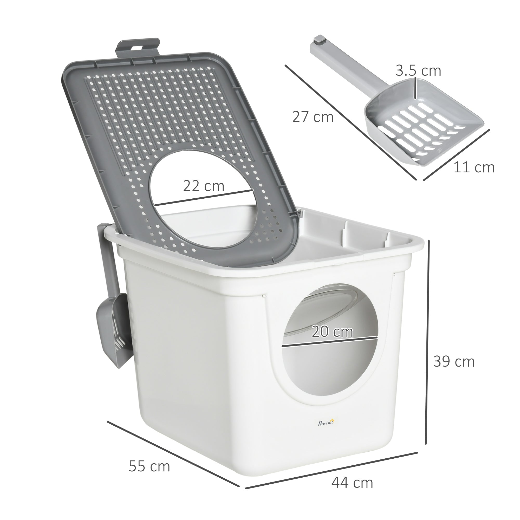 PawHut Cat Litter Box Pet Toilet Enclosed Kitten Pan w/ Front Entrance Top exit Scoop, White - North Peak Garden Furniture