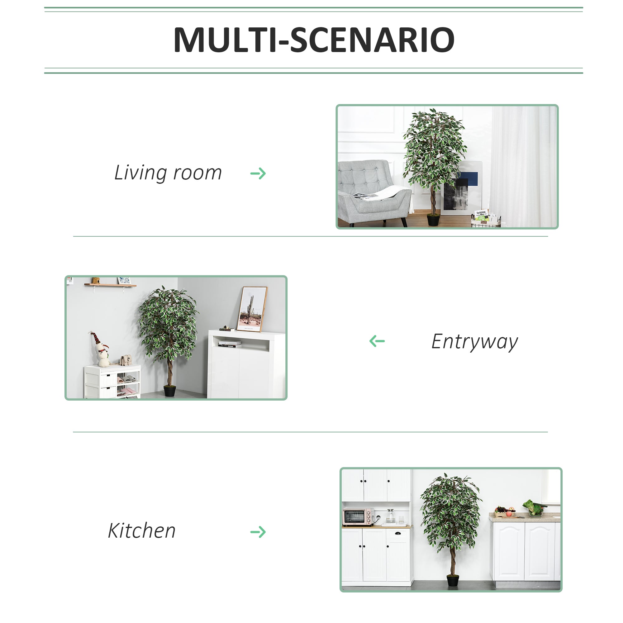 Outsunny 160cm/5.2FT Artificial Ficus Silk Tree with Nursery Pot, Decorative Fake Plant, for Indoor Outdoor Décor - North Peak Garden Furniture