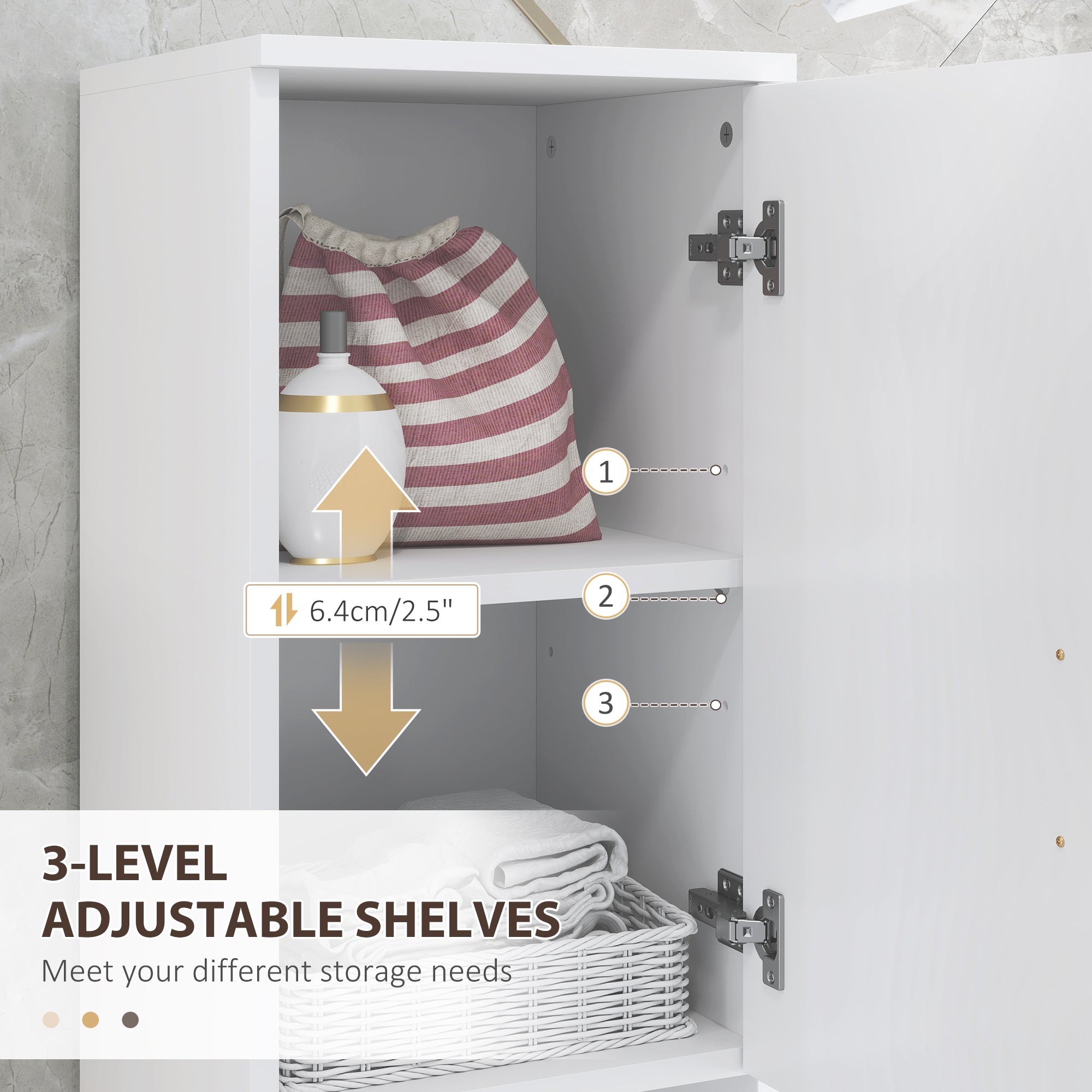 kleankin Line Embossed Tall Bathroom Storage Cabinet - White - North Peak Garden Furniture