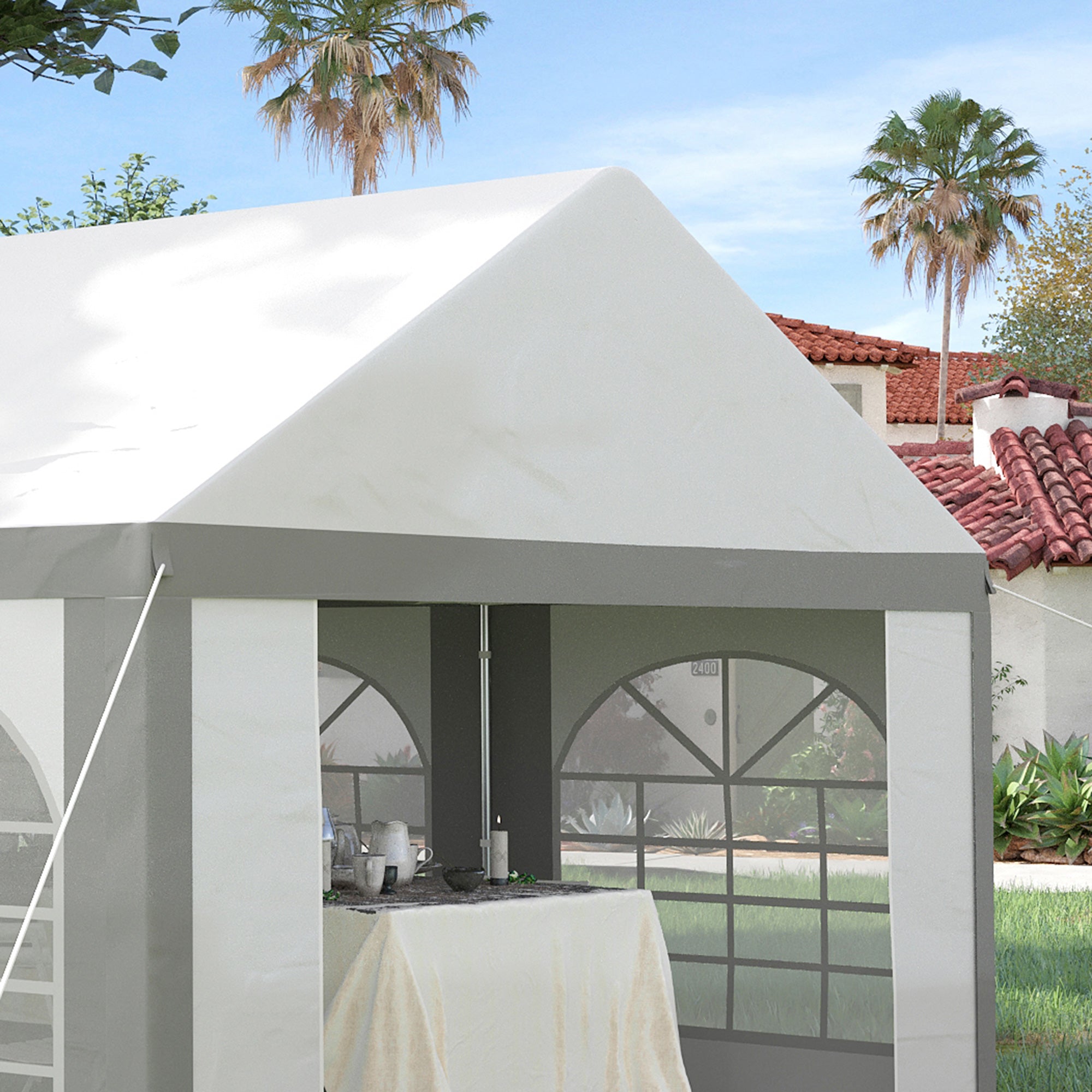 Outsunny 6 x 4m Galvanised Party Tent, Marquee Gazebo with Sides, Six Windows and Double Doors, for Parties, Wedding and Events - North Peak Garden Furniture