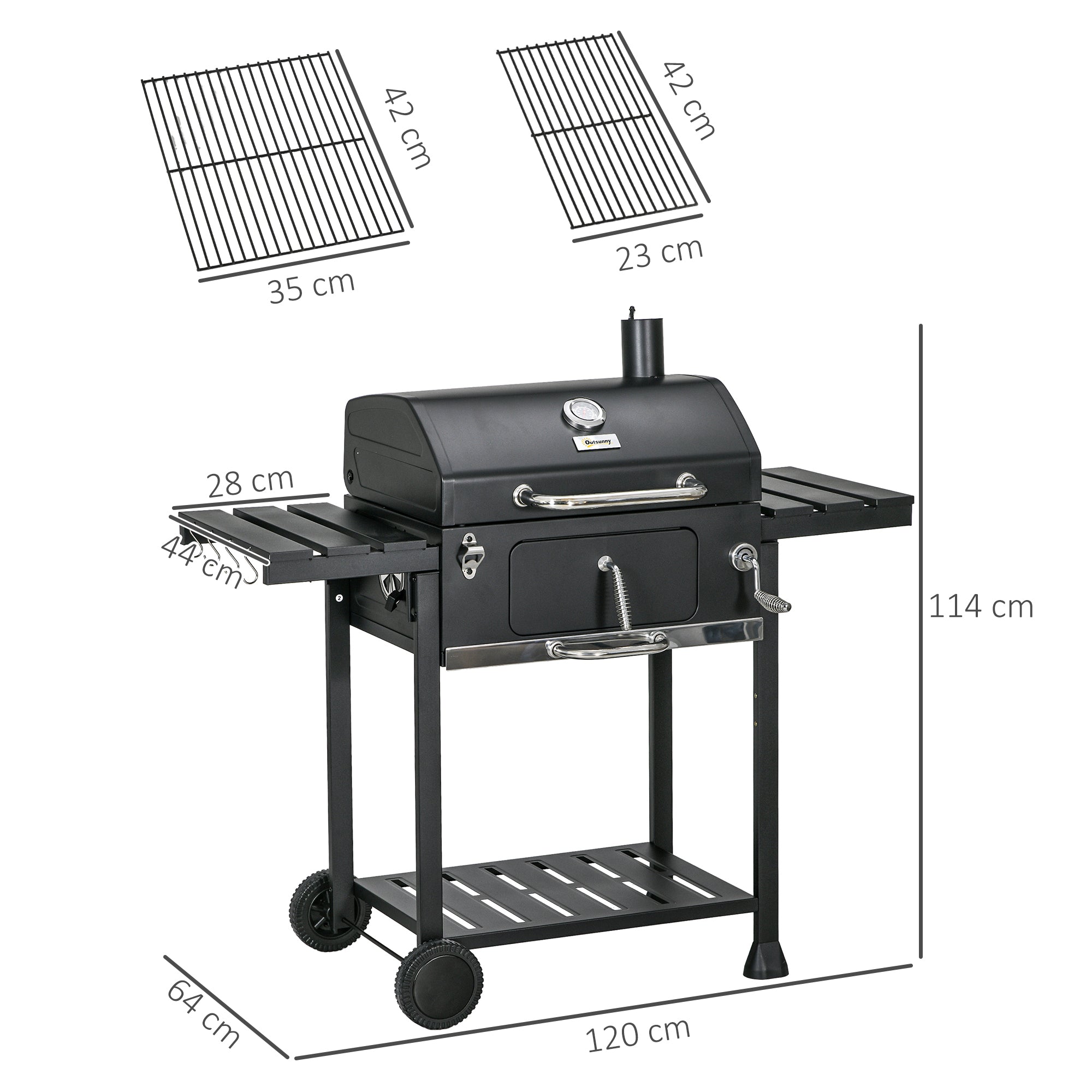 Outsunny Adjustable Charcoal Pan BBQ, with Thermometer and Warming Rack - North Peak Garden Furniture