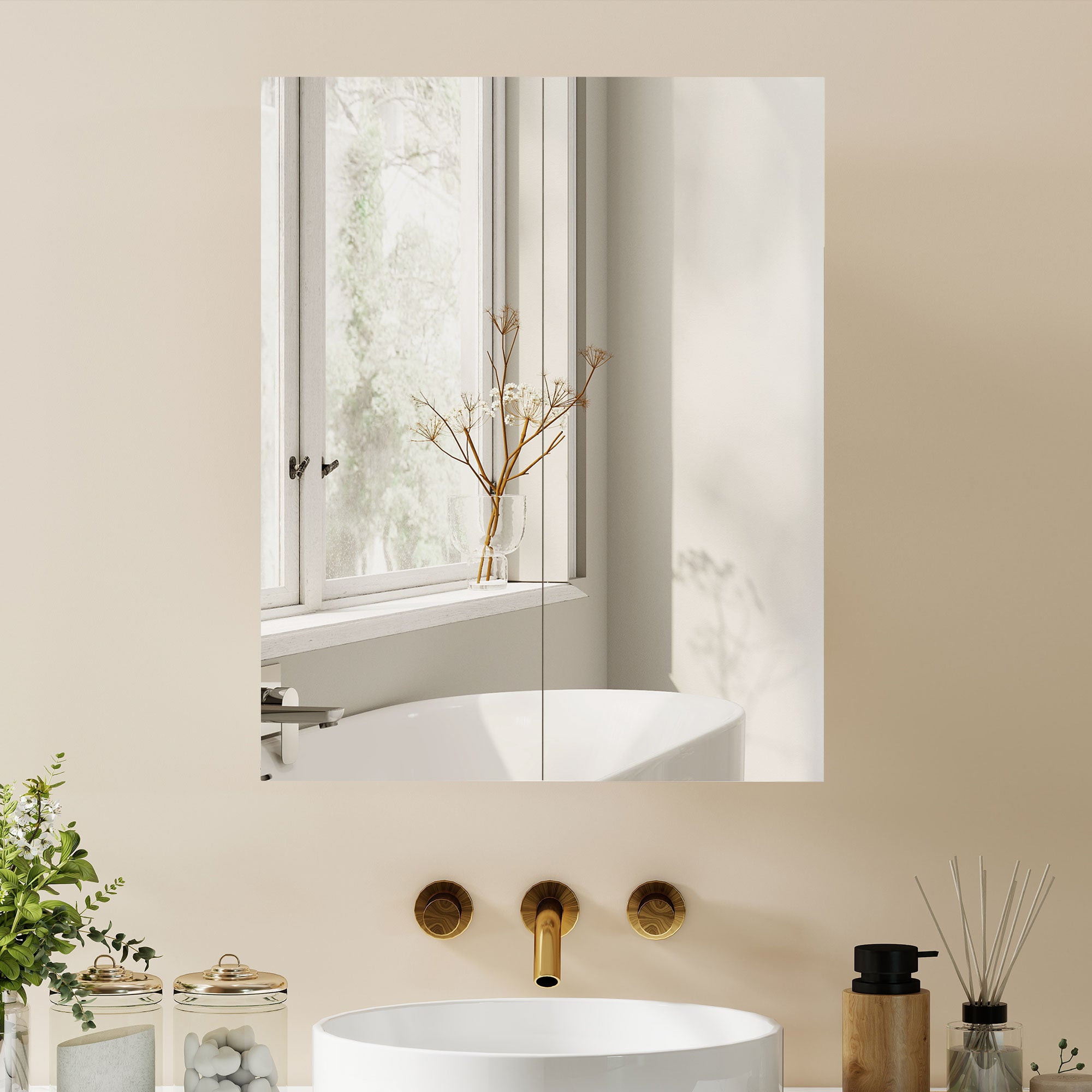 HOMCOM Wall Mounted Bathroom Mirror Storage Cabinet w/ Door Adjustable Shelf, White