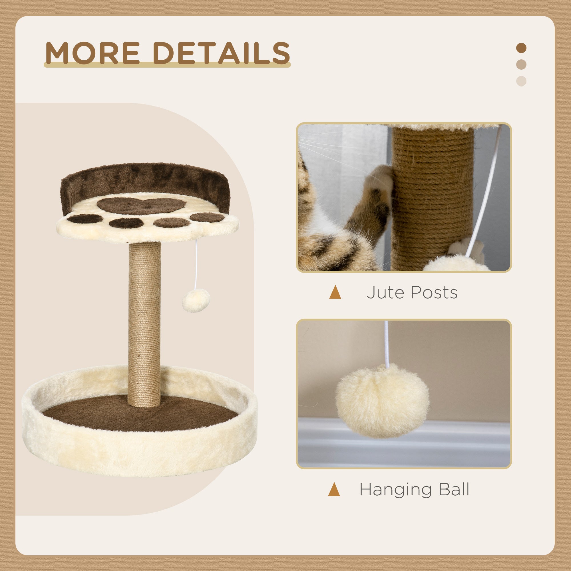 PawHut 44cm Cat Tower, Cat Tree for Indoor Cats, with Sisal Cat Scratching Post, Toy Ball - Brown - North Peak Garden Furniture