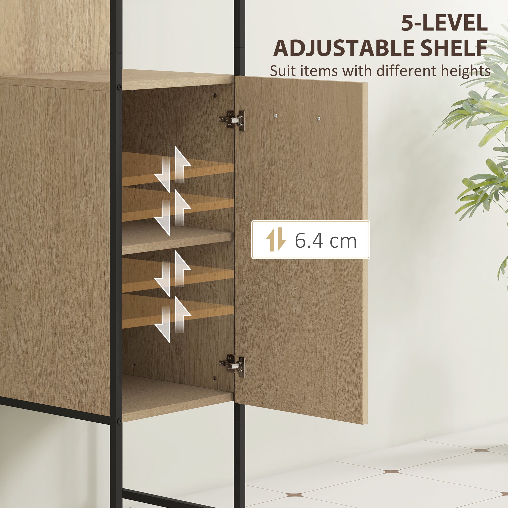 HOMCOM Tall Bathroom Cabinet with Open Shelves and Adjustable Shelf - Natural Wood Finish - North Peak Garden Furniture