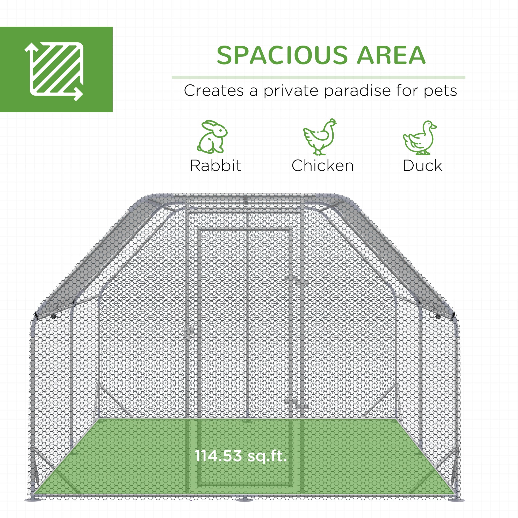 PawHut Walk in Chicken Run Chicken Coop Hen House Outdoor with Roof for 10-12 Chickens, 380 x 280 x 195cm - North Peak Garden Furniture