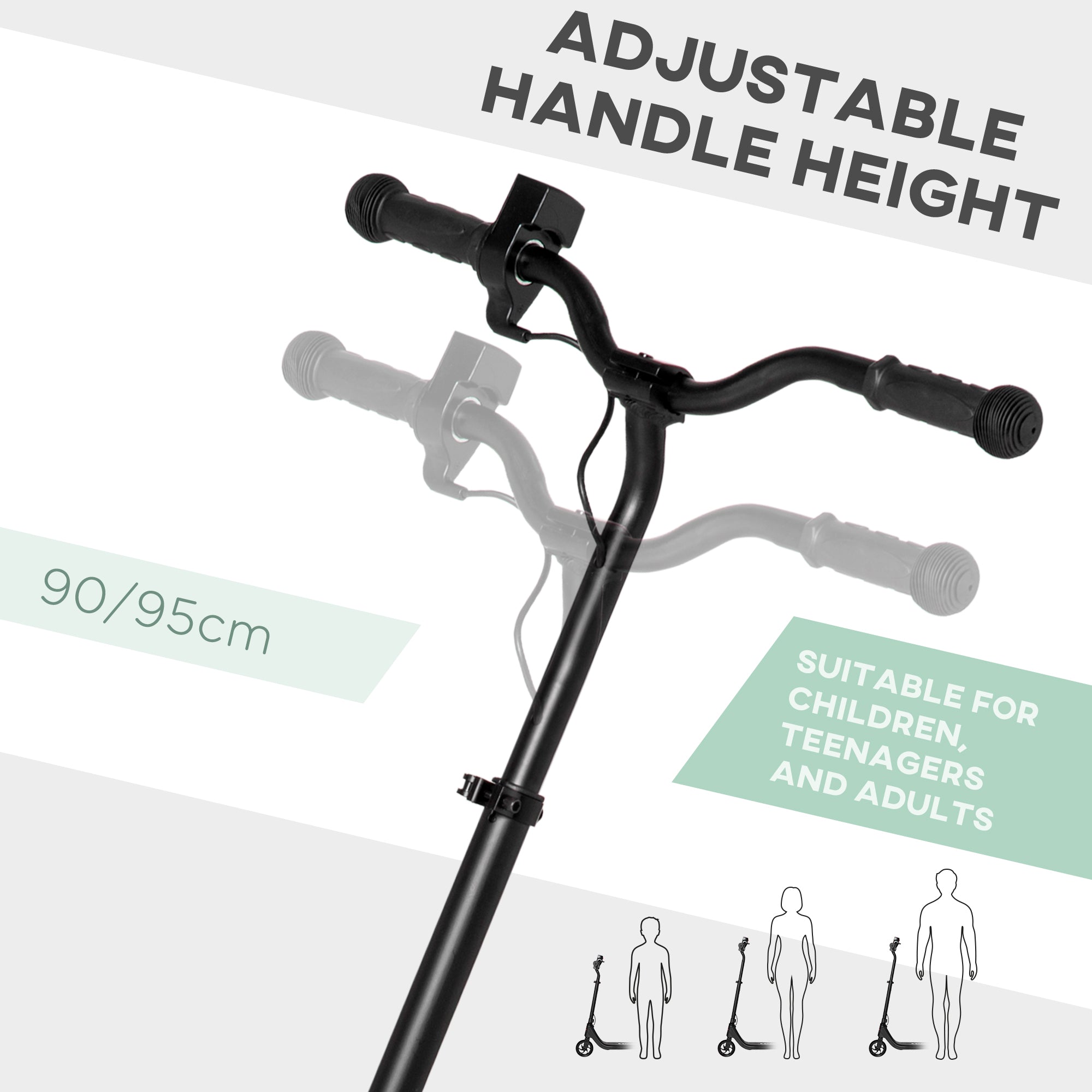 HOMCOM Electric Scooter, 120W Motor E-Scooter with Battery Display, Adjustable Height, Rear Brake for Ages 6+ Years - Black - North Peak Garden Furniture