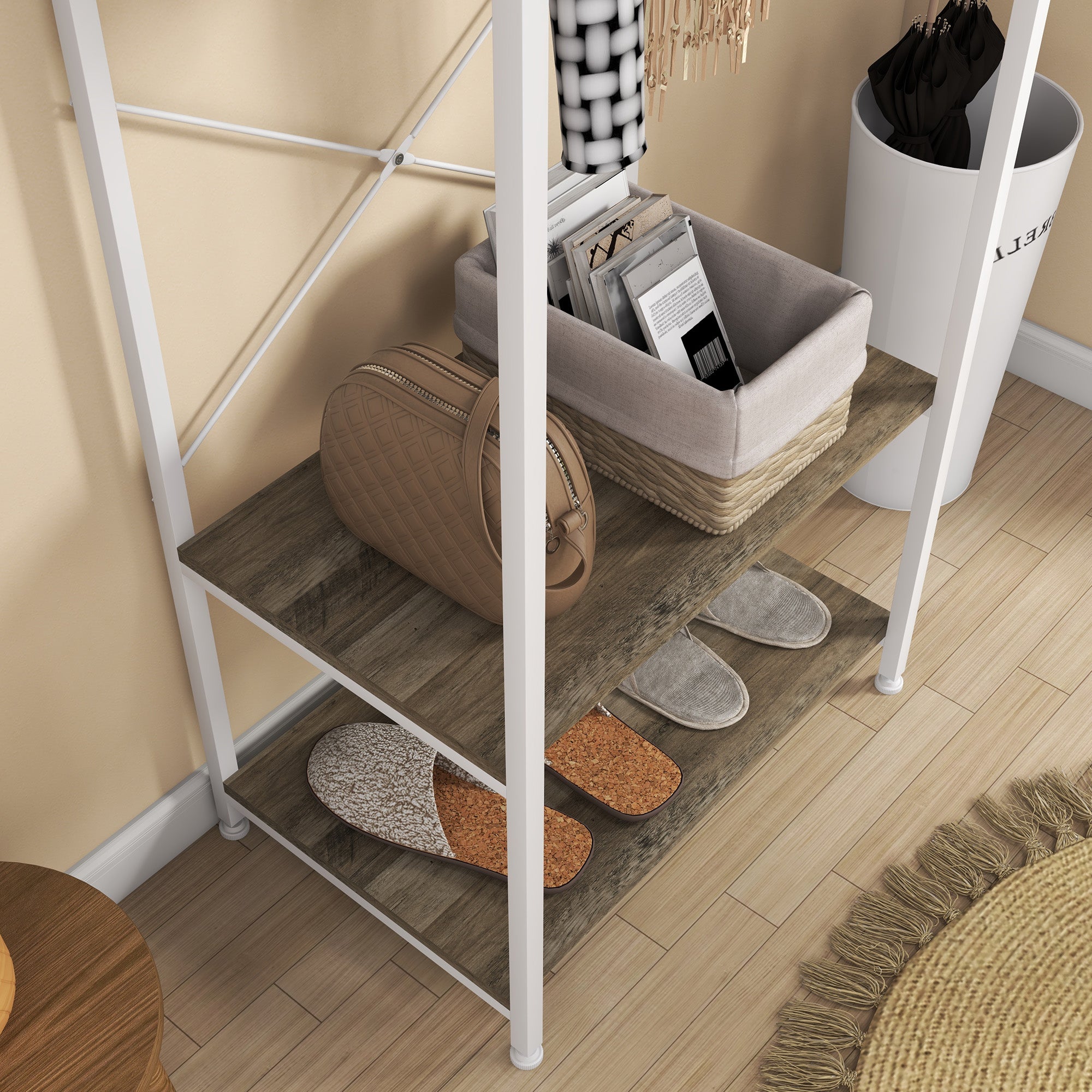 HOMCOM Hallway Coat Rack and Shoe Bench Tree - Grey - North Peak Garden Furniture
