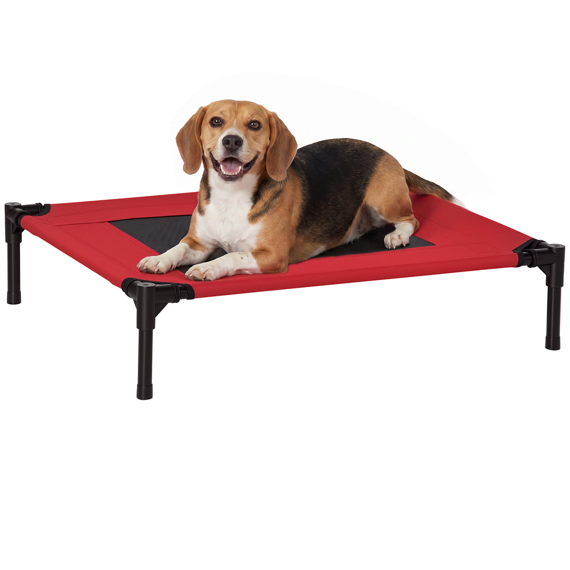 PawHut Raised Dog Bed Cat Elevated Lifted Portable Camping w/ Metal Frame Black and Red (Medium)