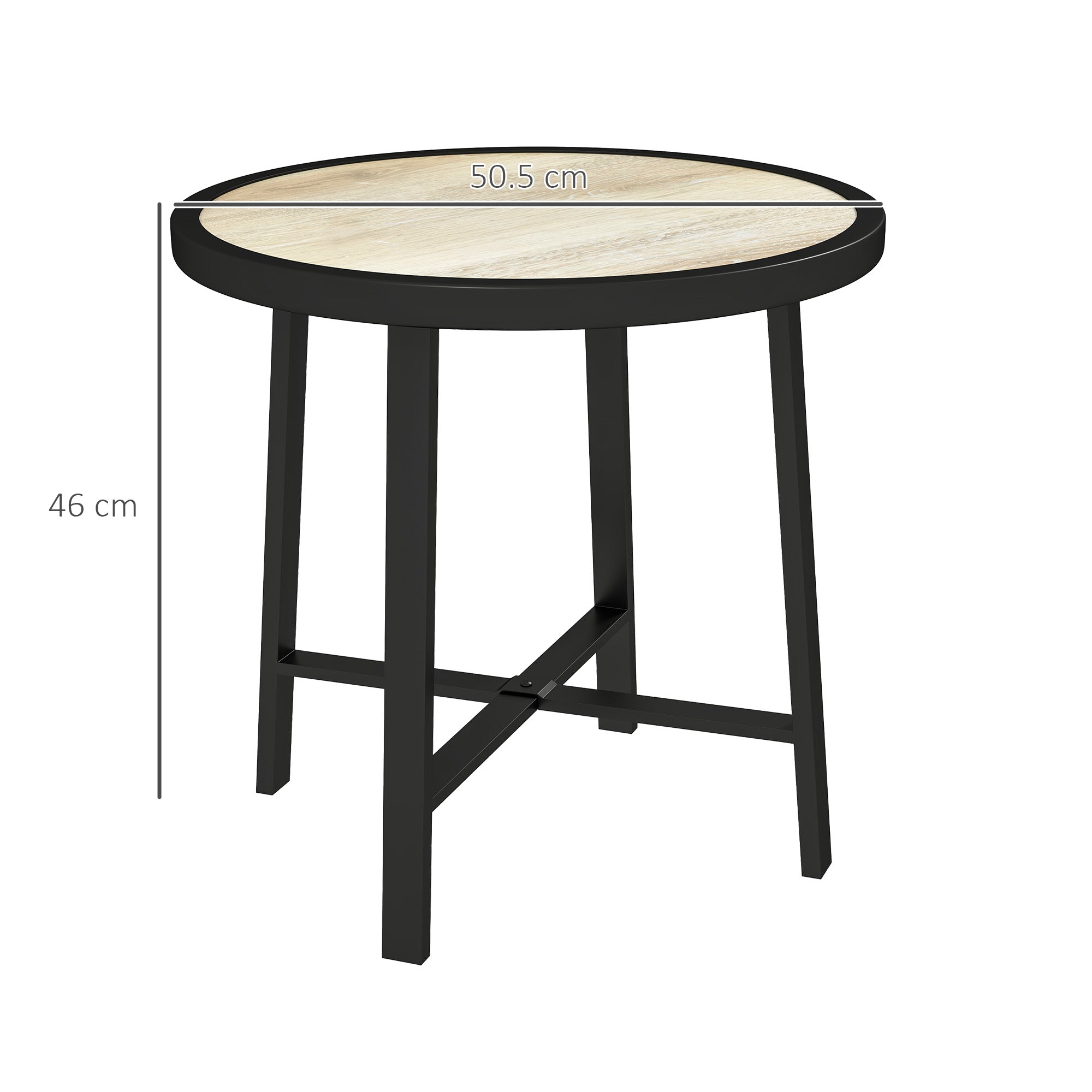 Outsunny Round Small Garden Table, 50.5cm Outdoor Side Table with SPC Tabletop, Metal Frame and Anti-slip Foot Pads for Garden, Balcony, Nature Wood Finish - North Peak Garden Furniture