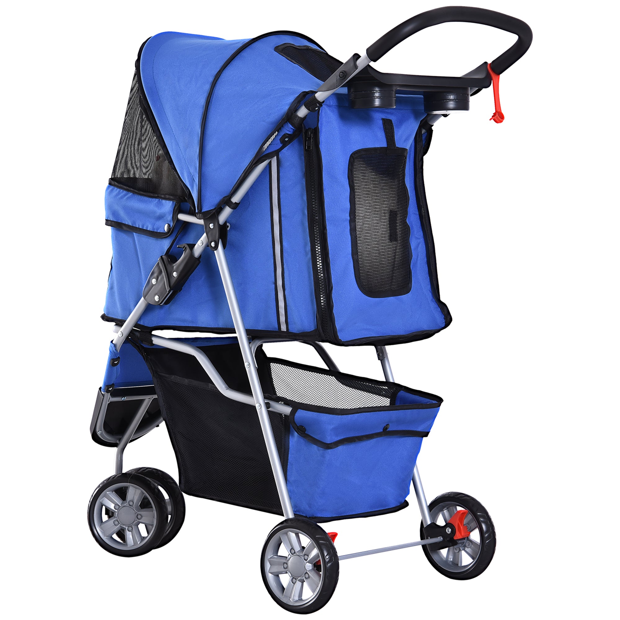 PawHut Pet Stroller for Dogs, Three-Wheel Dog Pushchair, Travel Pram with Storage Basket, Blue