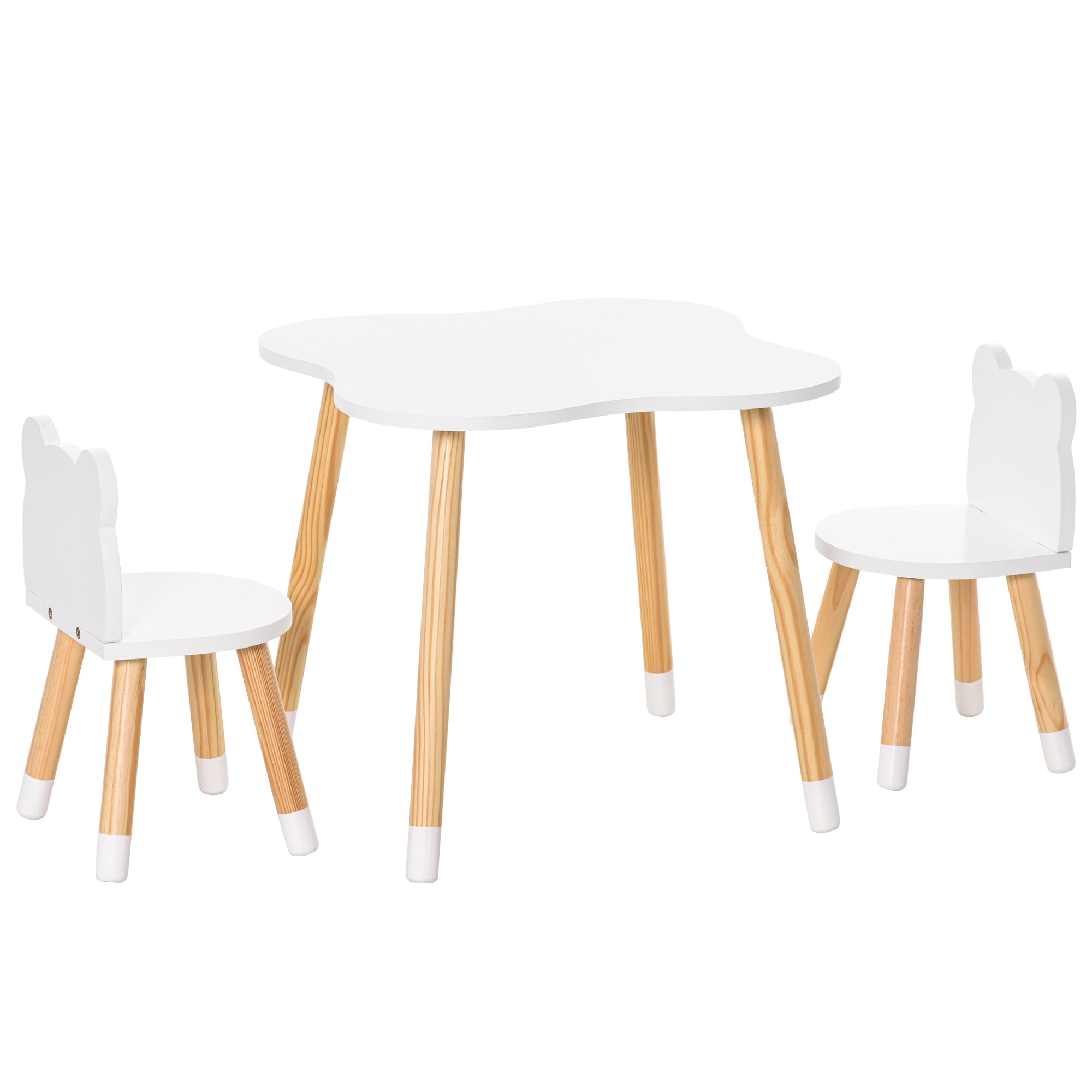HOMCOM 3-Piece Kids Table and Chair Set with 2 Bear-Shaped Chairs, for Ages 1-4 Years, White - North Peak Garden Furniture