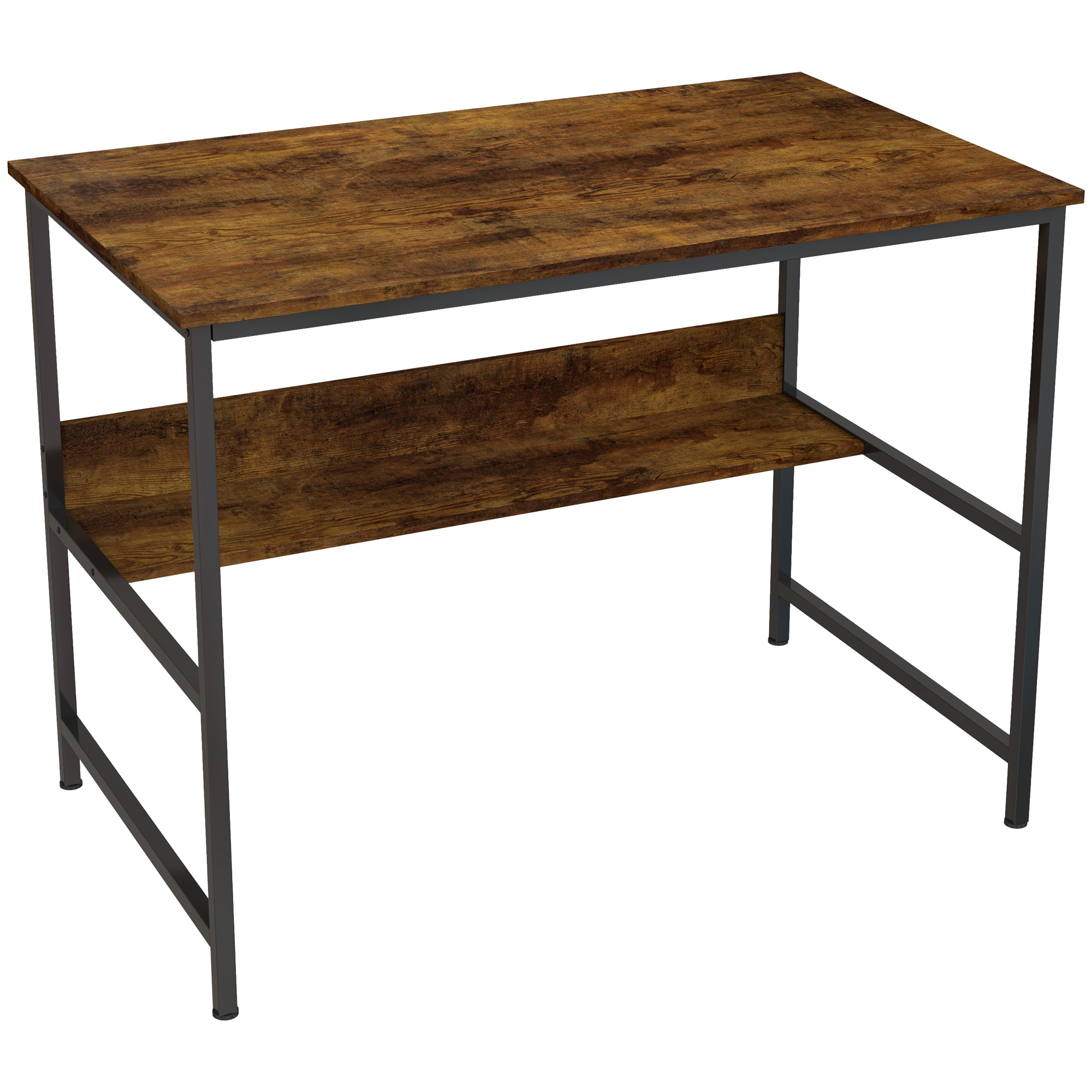 HOMCOM 2-Tier Computer Desk, 100 x 60 cm, Rustic Brown - North Peak Garden Furniture