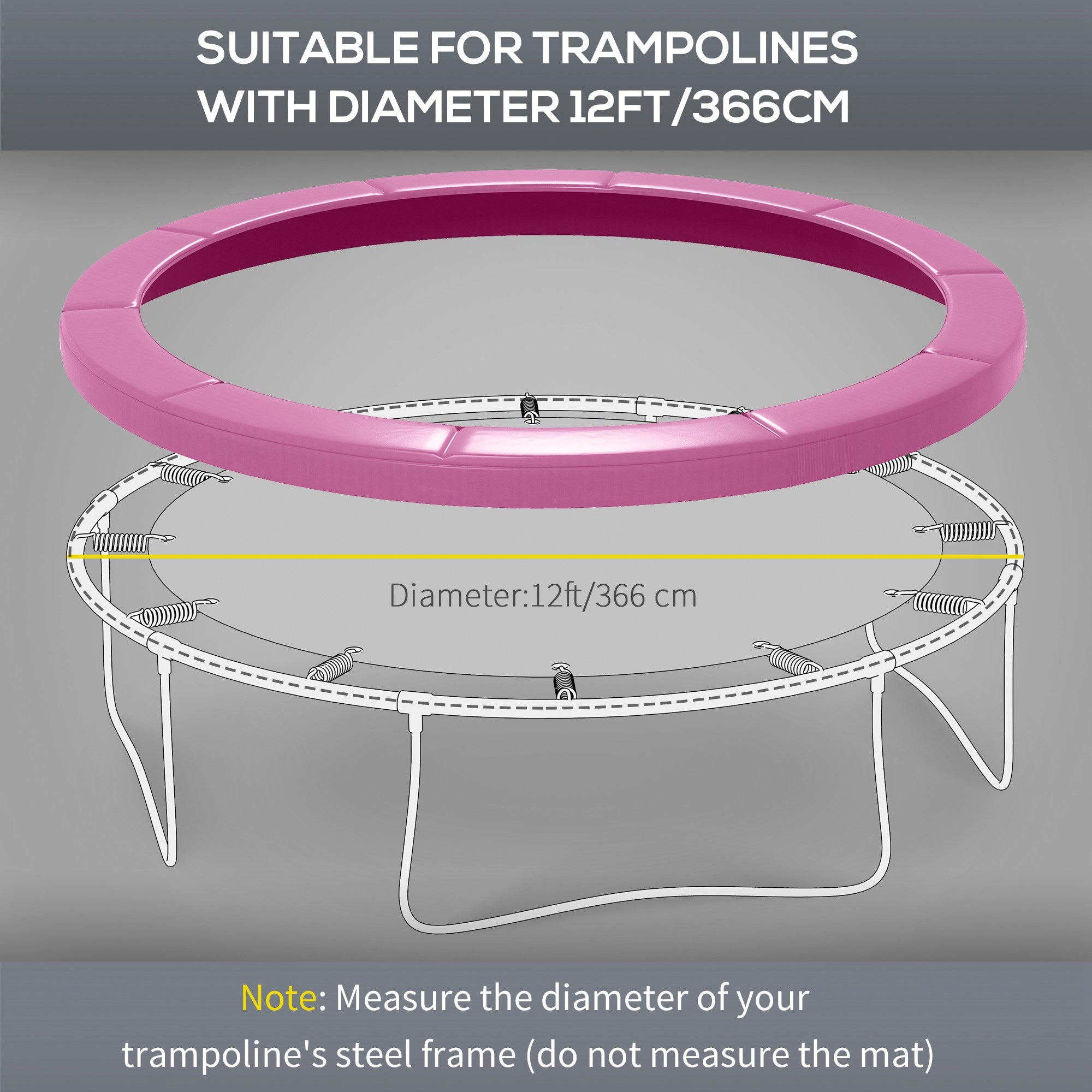 SPORTNOW 12FT Trampoline Spring Cover, Plastic Trampoline Pad Replacement with Elastic Cord, Waterproof, UV Resistant and Tear-Resistant, All-Weather Trampoline Accessories, Pink - North Peak Garden Furniture