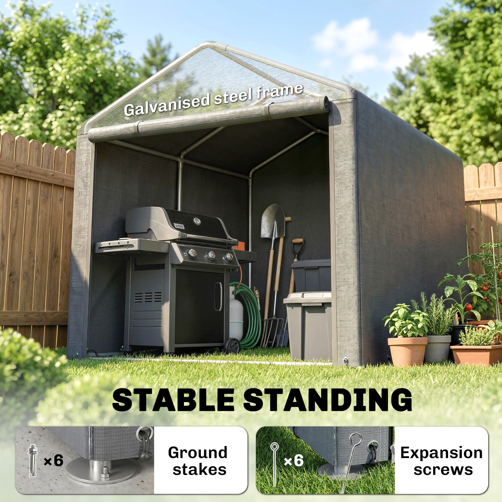 Outsunny 1.6 x 2.2m Garden Storage Shed Tent, with Accessories - Light Grey