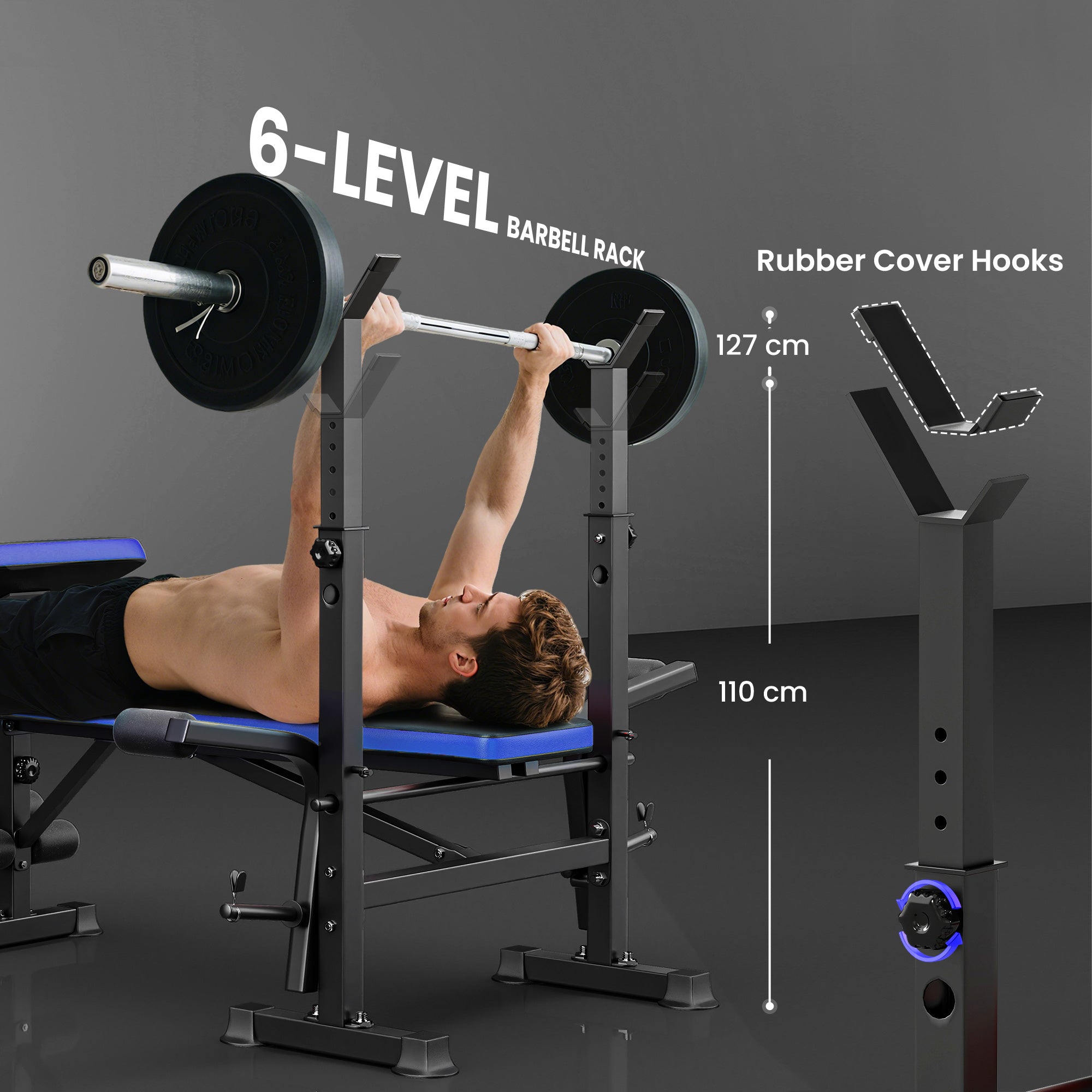 HOMCOM Adjustable Weight Bench with Leg Developer Barbell Rack for Weight Lifting and Strength Training Multifunctional Workout Station for Home Gym Fitness, Blue