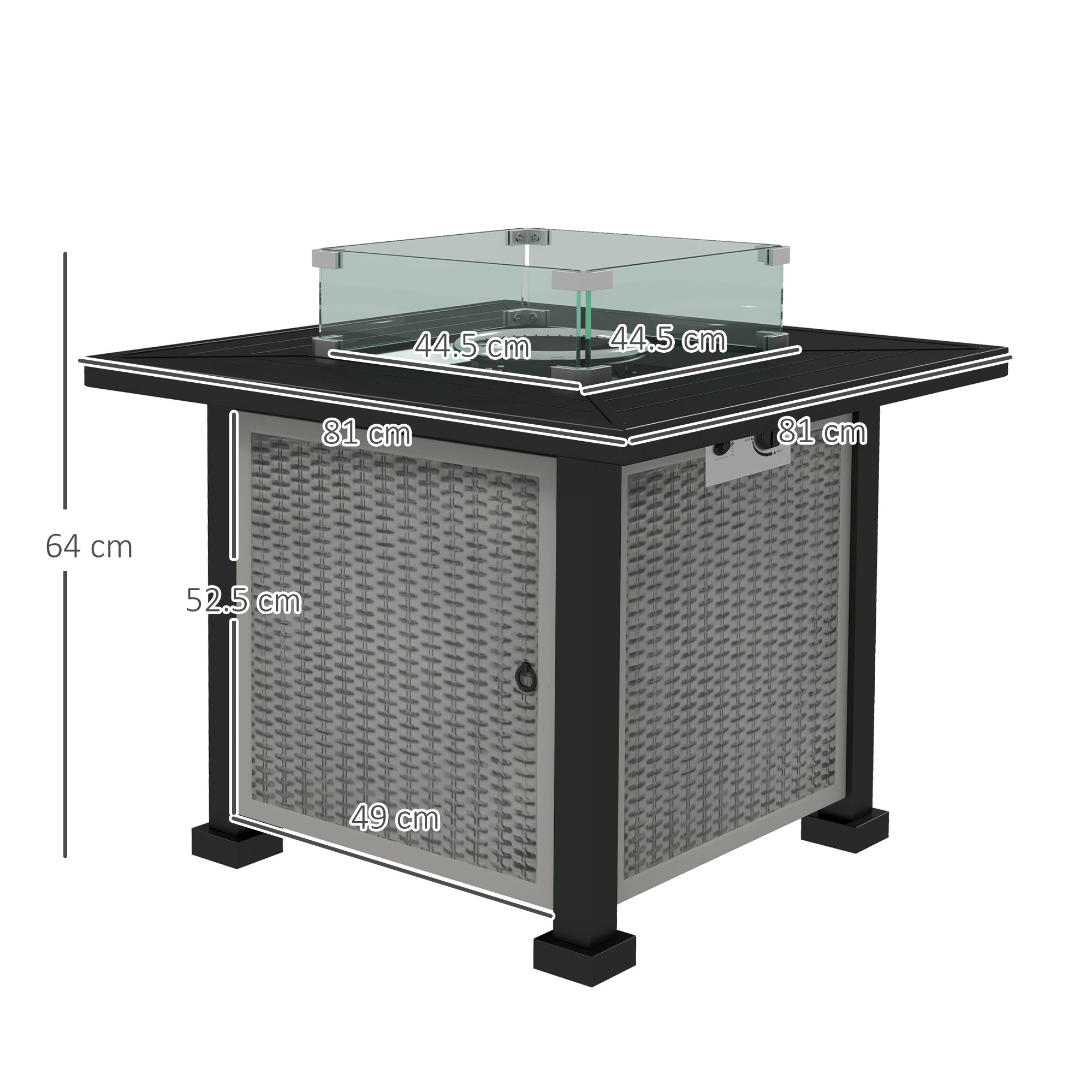 Outsunny 81 x 81cm 50,000 BTU Gas Fire Pit Table - Grey - North Peak Garden Furniture