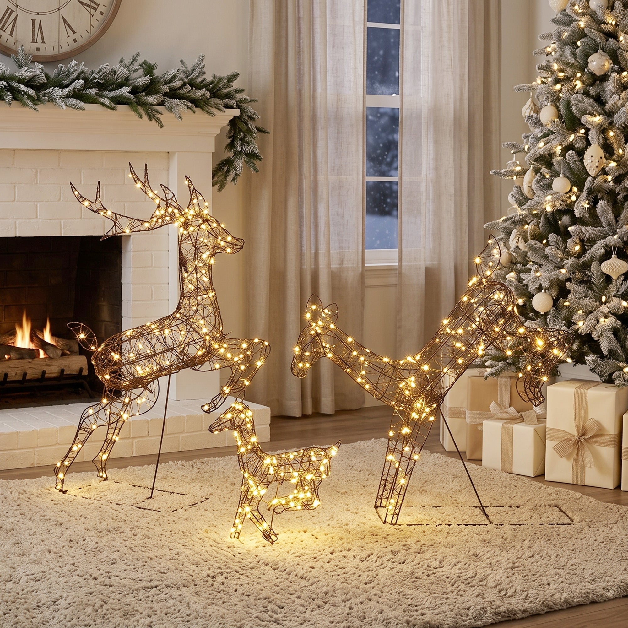 Outsunny 3-Piece Light Up Deer Family Set of 3, Lighted Reindeer Christmas Decorations Outdoor with 200 LED Lights, Brown