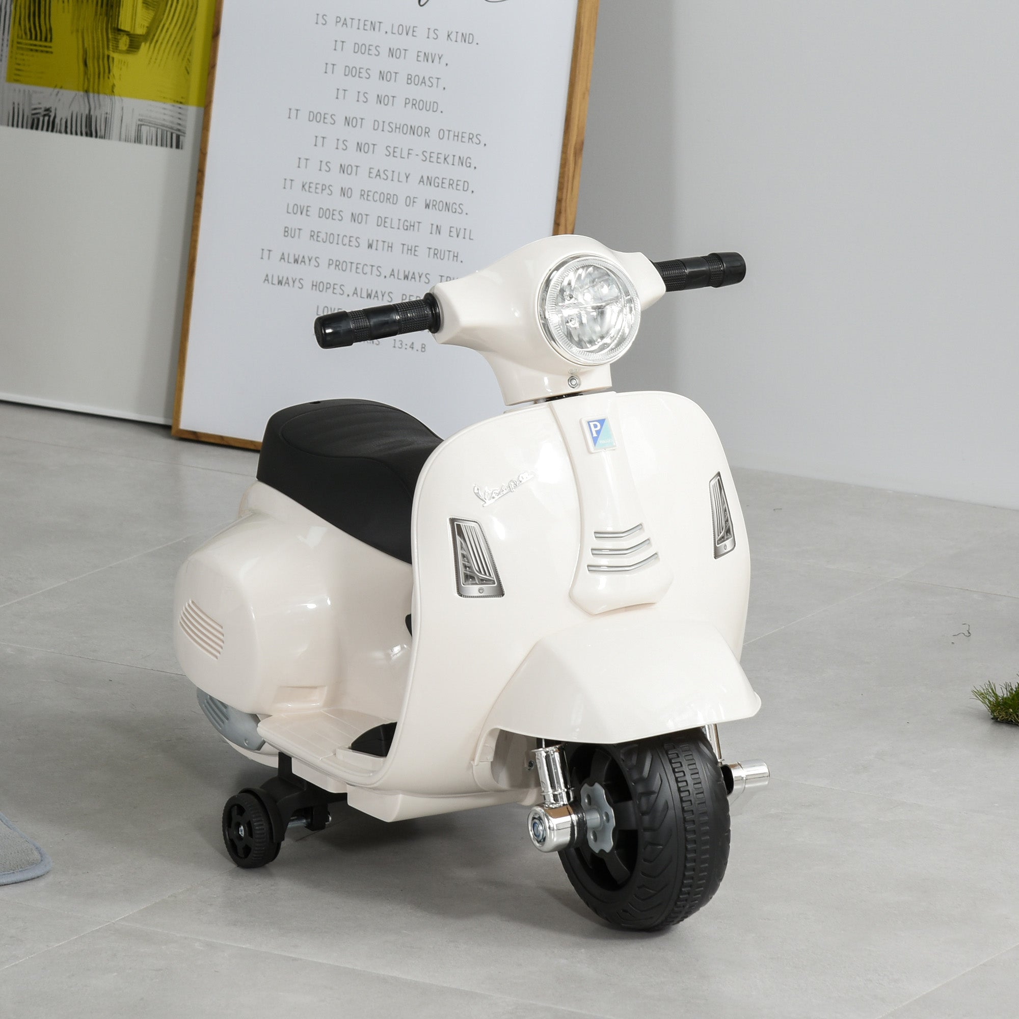 HOMCOM Vespa Licensed 6V Kids Electric Motorbike Ride On Motorcycle Battery Powered for 18-36 Months with Horn Headlight White - North Peak Garden Furniture