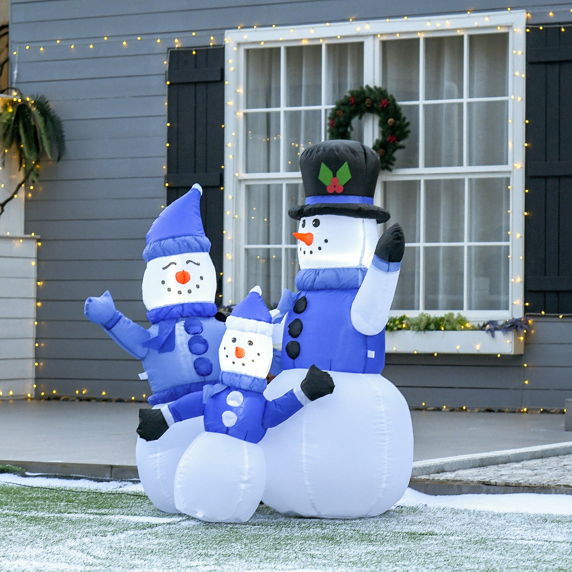 HOMCOM 4ft Inflatable Christmas Snowmen Family Xmas LED Outdoor Indoor Holiday Decorations Yard - North Peak Garden Furniture