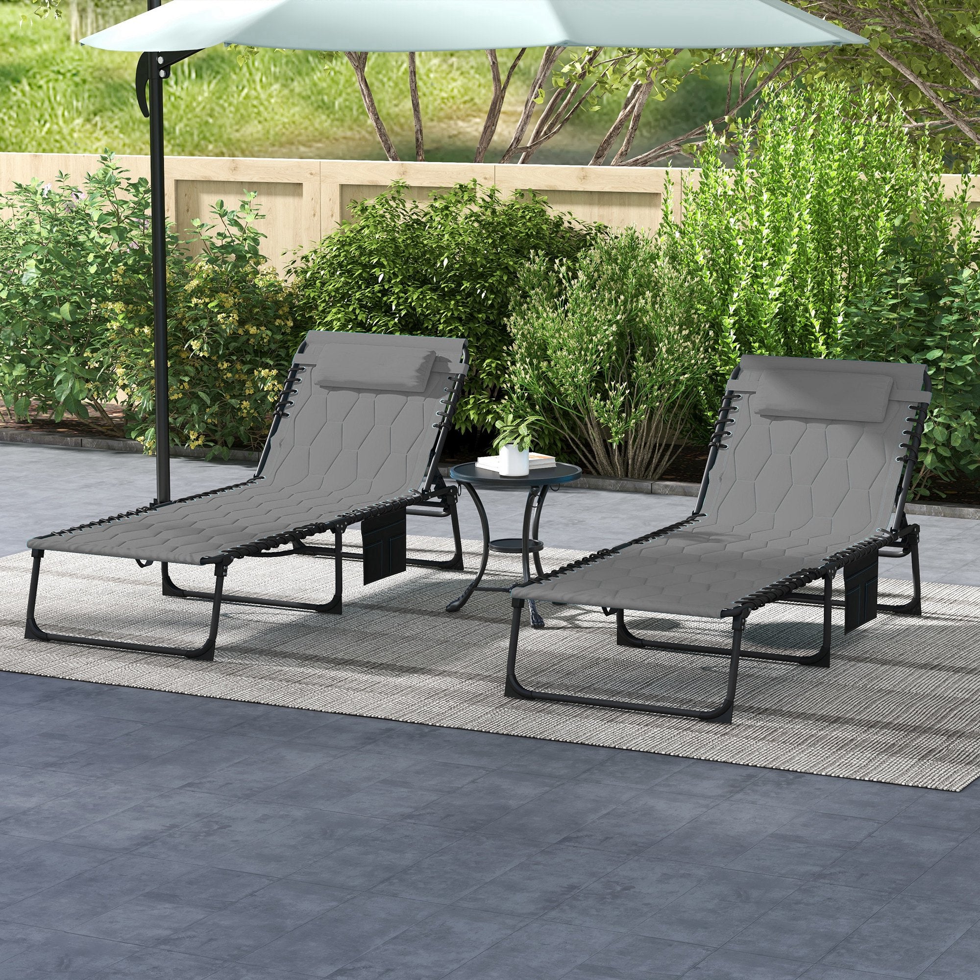 Outsunny Set of Two Sun Loungers, with Five-Position Reclining Backs - Grey