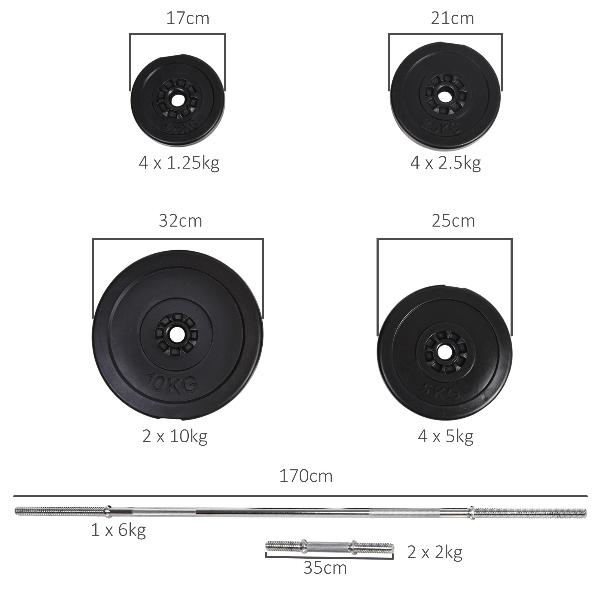 HOMCOM Dumbbell and Barbell Set with 65kg Adjustable Barbell Weights Set, for Home Gym - Black - North Peak Garden Furniture