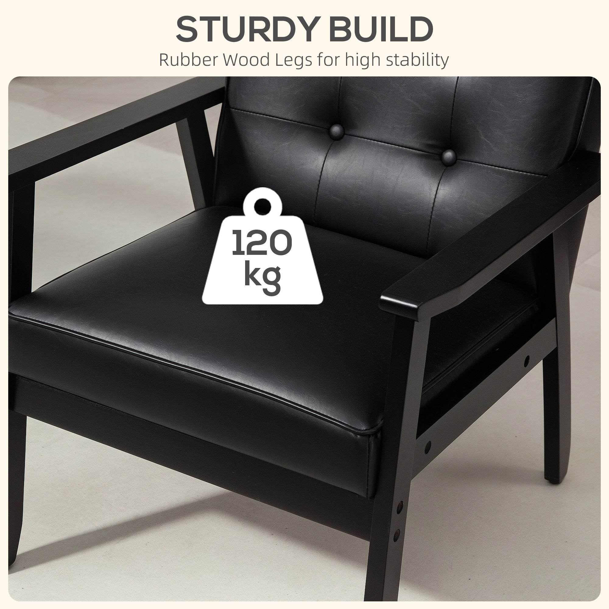 HOMCOM Retro-Style Accent Chair, with Faux Leather Seat - Black - North Peak Garden Furniture