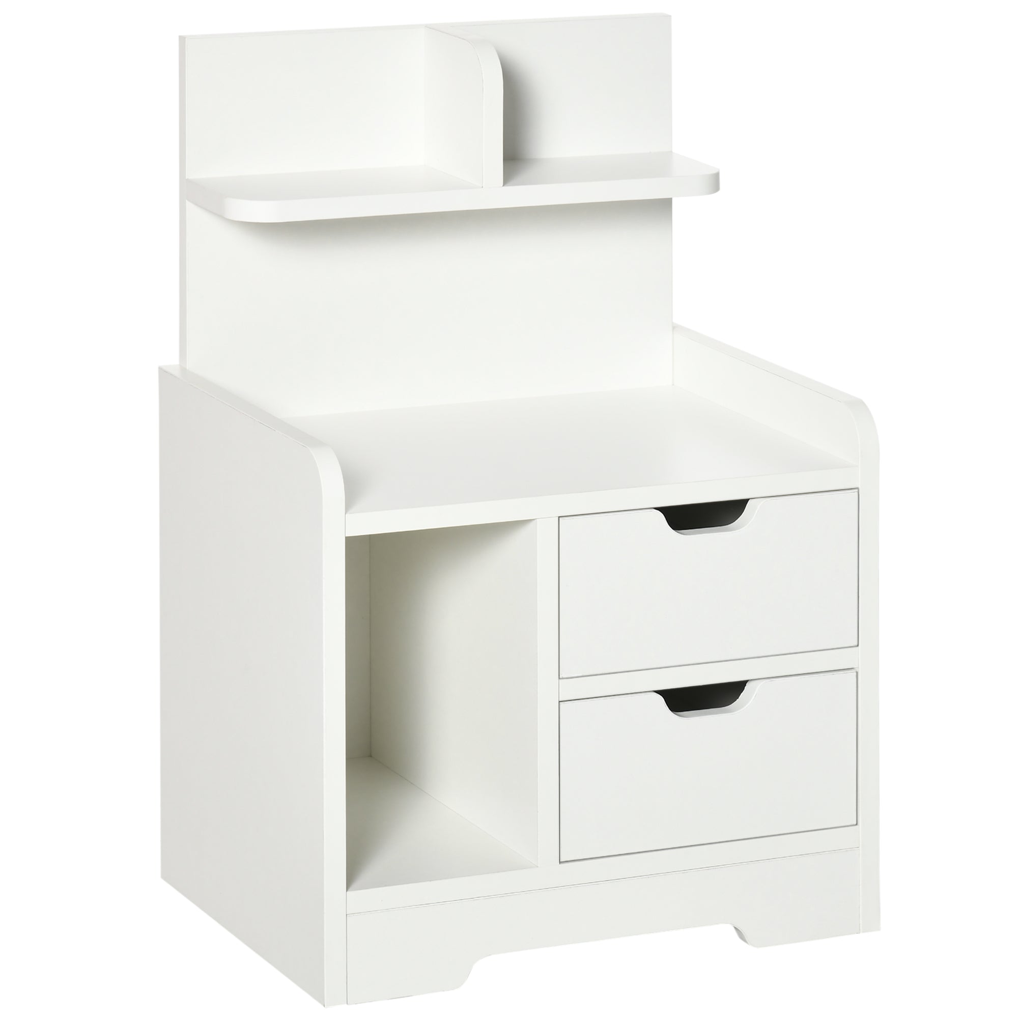 HOMCOM Bedside Table, Small Bedside Cabinet with 2 Drawers and Storage Shelves, Accent Table for Living Room, Bedroom, White - North Peak Garden Furniture