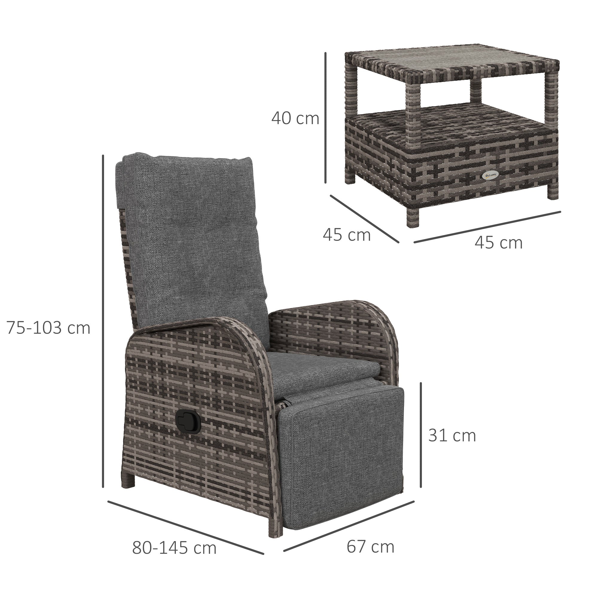Outsunny 2 Seater Patio Rattan Wicker Chaise Lounge Sofa Set w/ Cushion for Patio Yard Porch - North Peak Garden Furniture