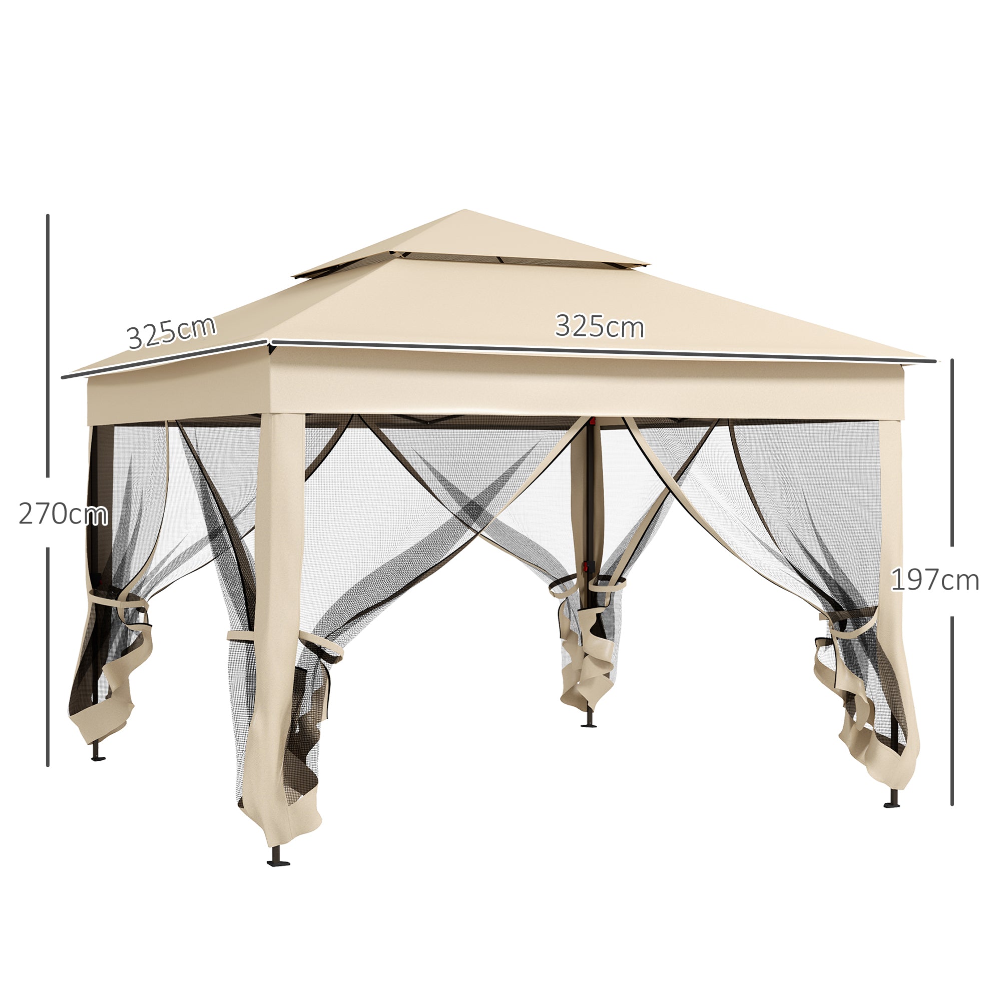 Outsunny 3 x 3(m) Pop Up Gazebo, Double-roof Garden Tent with Netting and Carry Bag, Party Event Shelter for Outdoor Patio, Cream White - North Peak Garden Furniture
