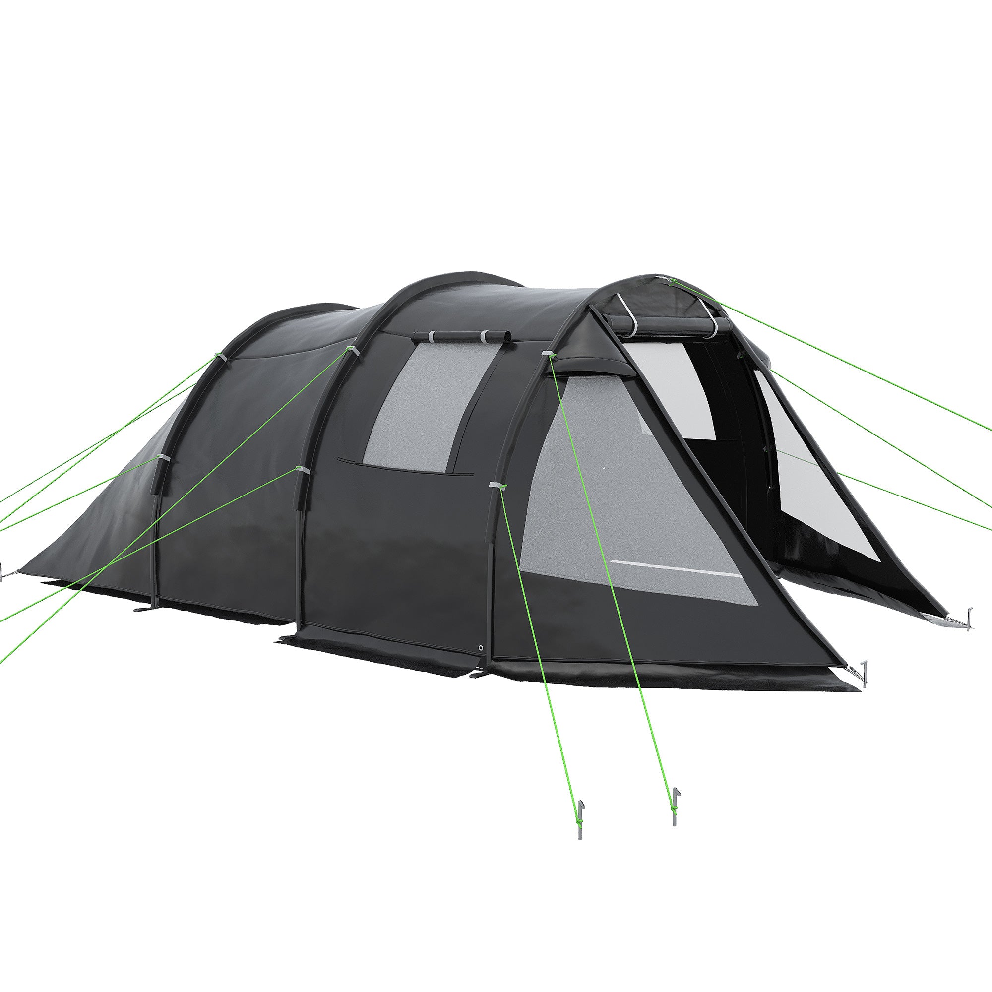 Outsunny 3-4 Man Tunnel Tent, Two Room Camping Tent with Windows and Covers, Portable Carry Bag, for Fishing, Hiking, Sports, Festival - Black - North Peak Garden Furniture