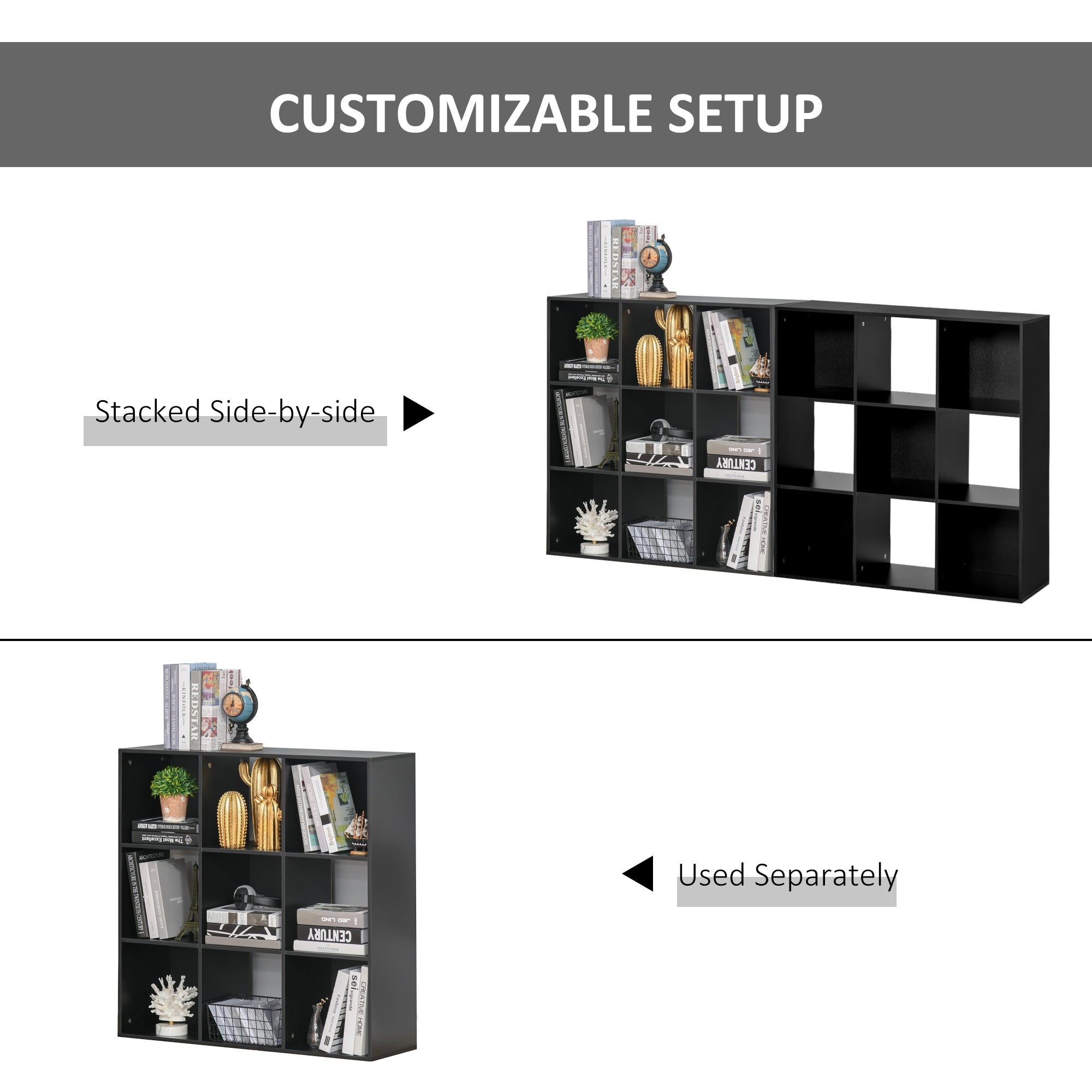 HOMCOM 3-tier 9 Cubes Storage Unit Particle Board Cabinet Bookcase Organiser Home Office Shelves Black - North Peak Garden Furniture