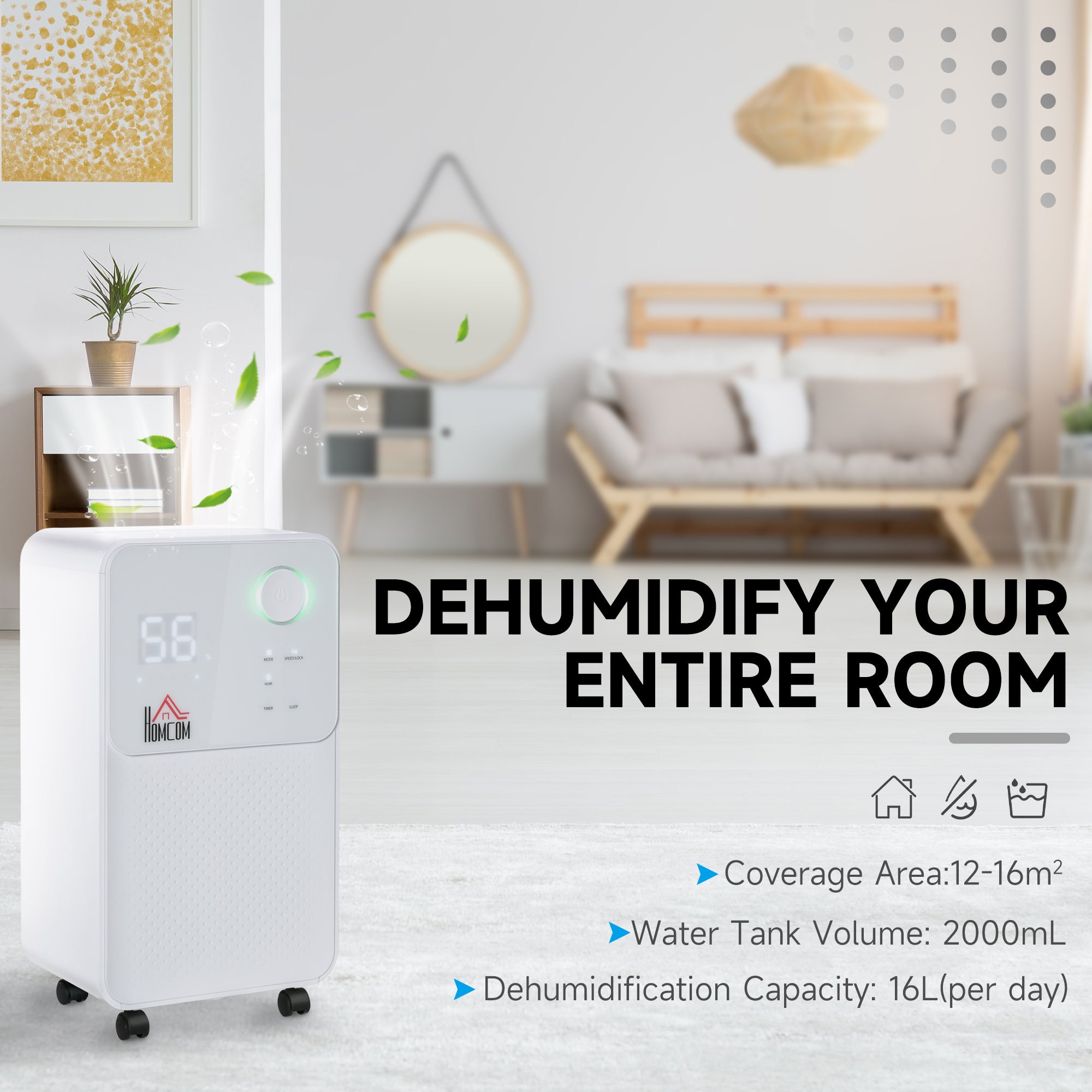 HOMCOM 12L/Day 2000ML Portable Quiet Dehumidifier for Home Laundry Room Bedroom Basement, Electric Moisture Air De-Humidifier with 4 Modes - North Peak Garden Furniture