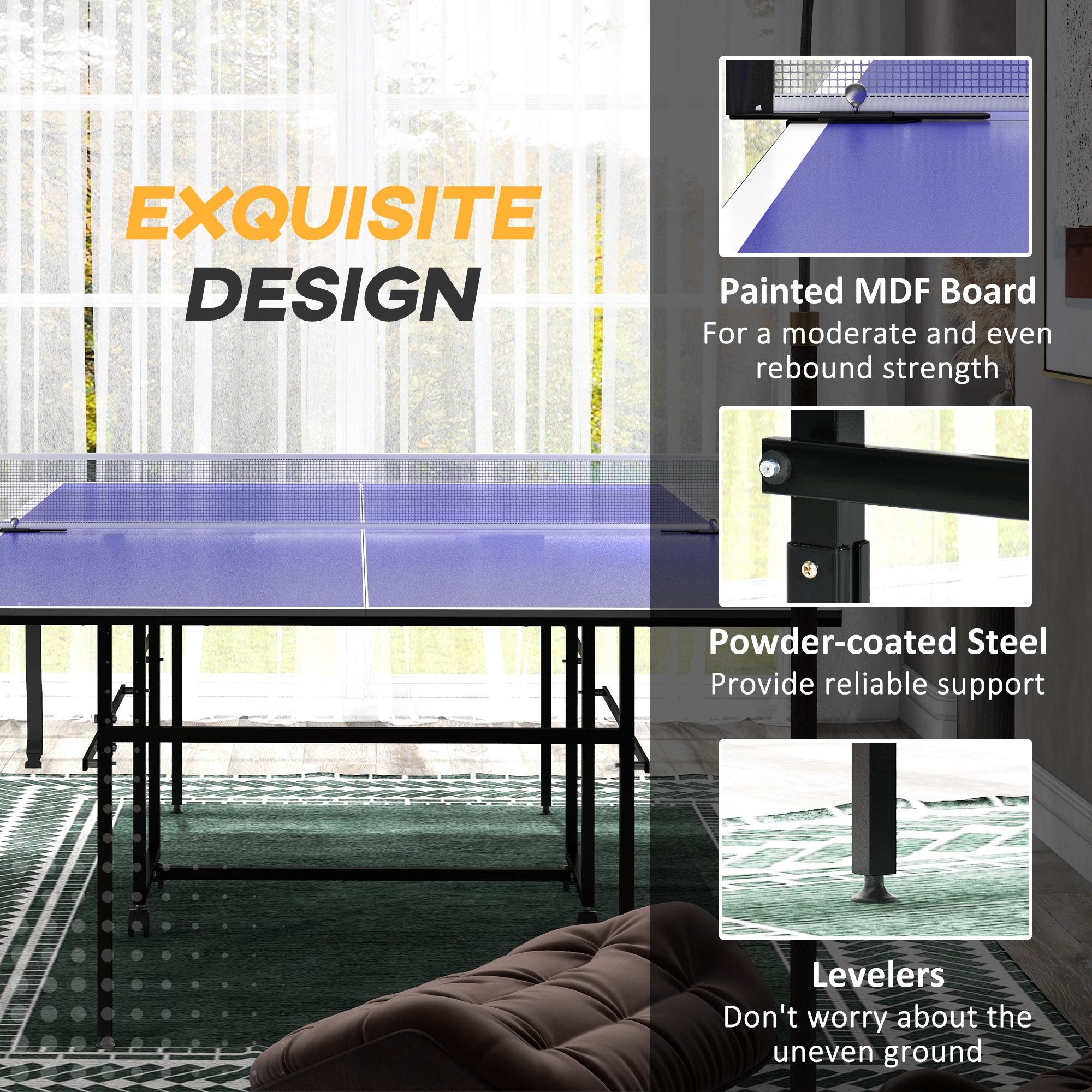 SPORTNOW 9FT Folding Table Tennis Table with 4 Wheels, for Indoor Use, Blue - North Peak Garden Furniture
