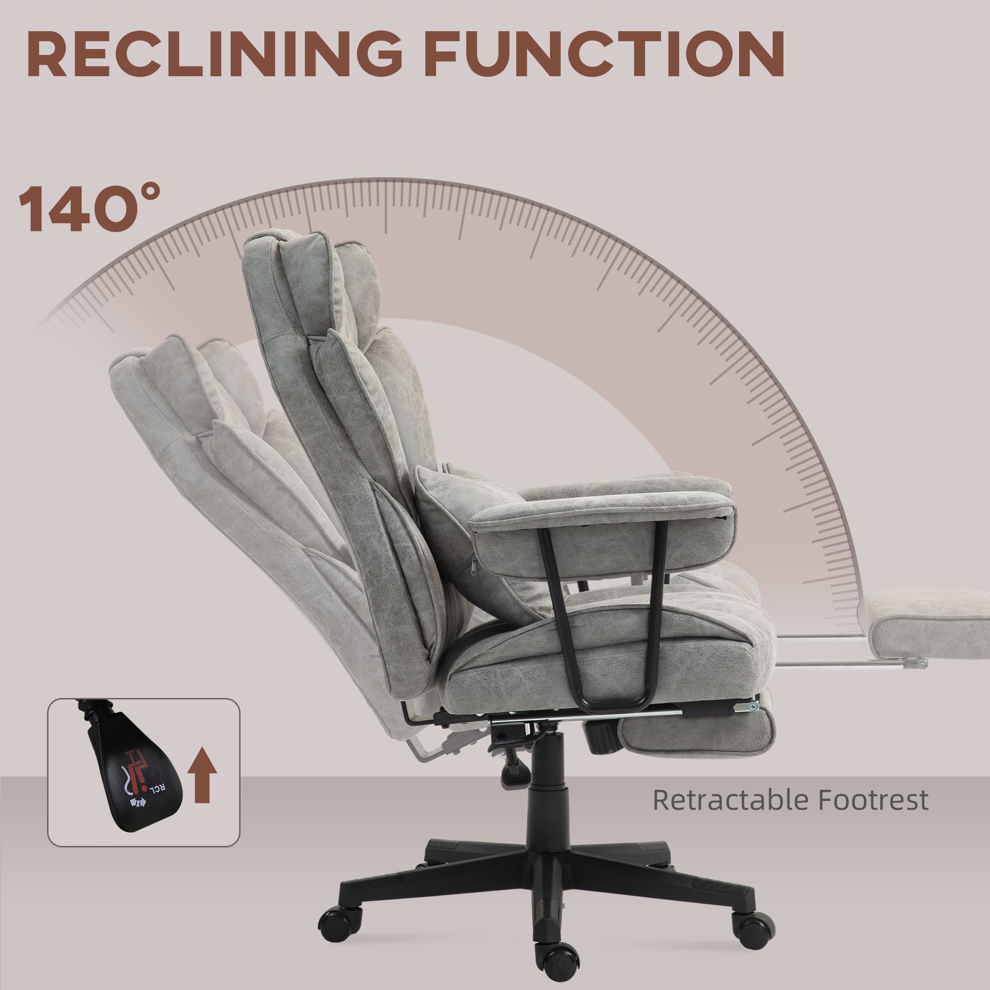 HOMCOM Executive Office Chair, Ergonomic Desk Chair with Foot Rest, Lumbar Support, Reclining Function and Wide Seat, Grey