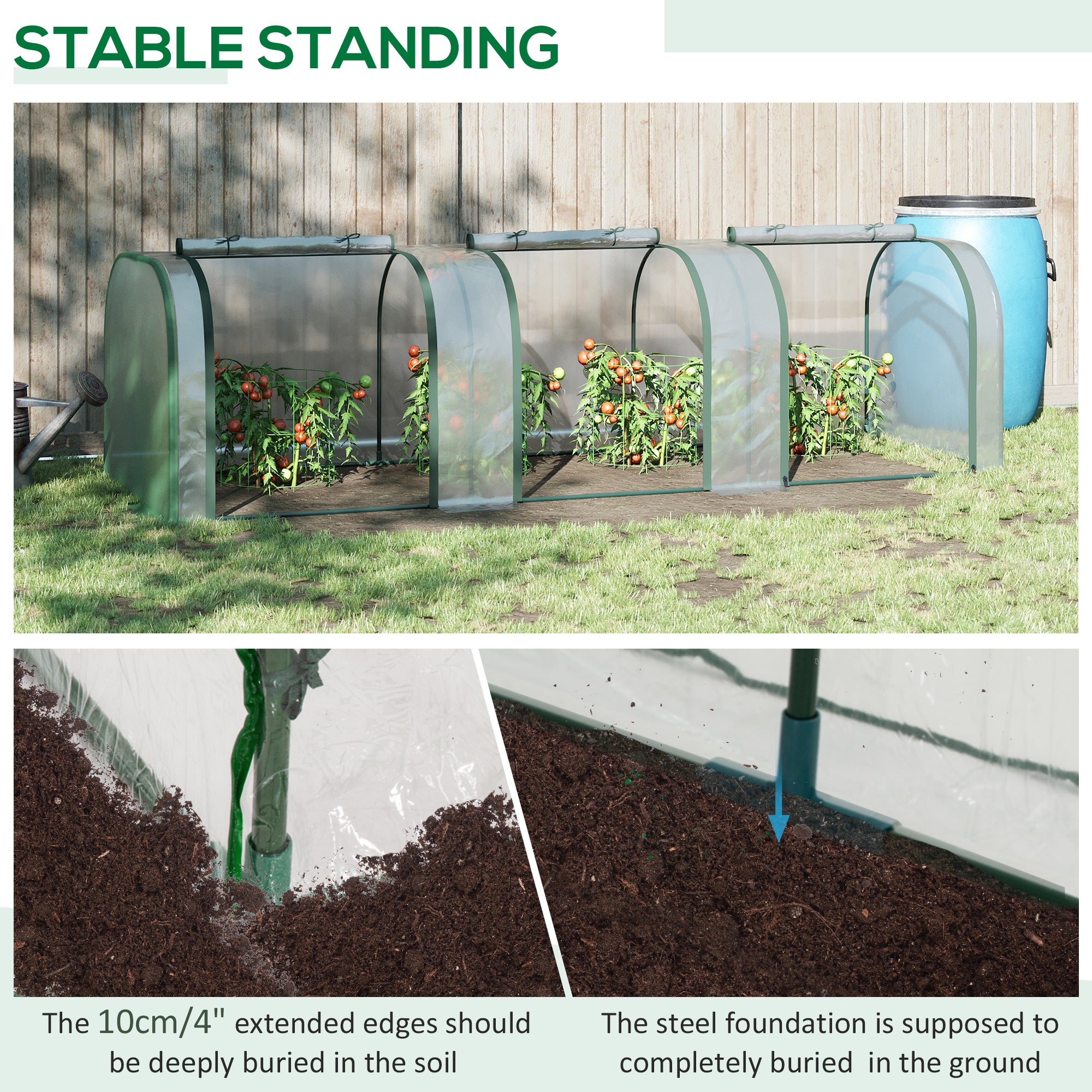 Outsunny PVC Tunnel Greenhouse Green Grow House Steel Frame for Garden Backyard with Zipper Doors 295x100x80 cm, Clear - North Peak Garden Furniture